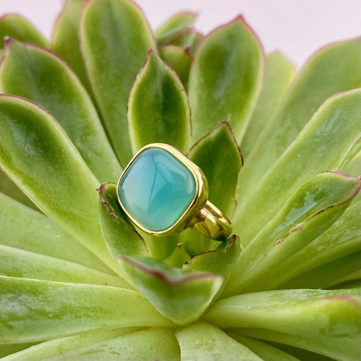 Sky Blue Agate Square Ring