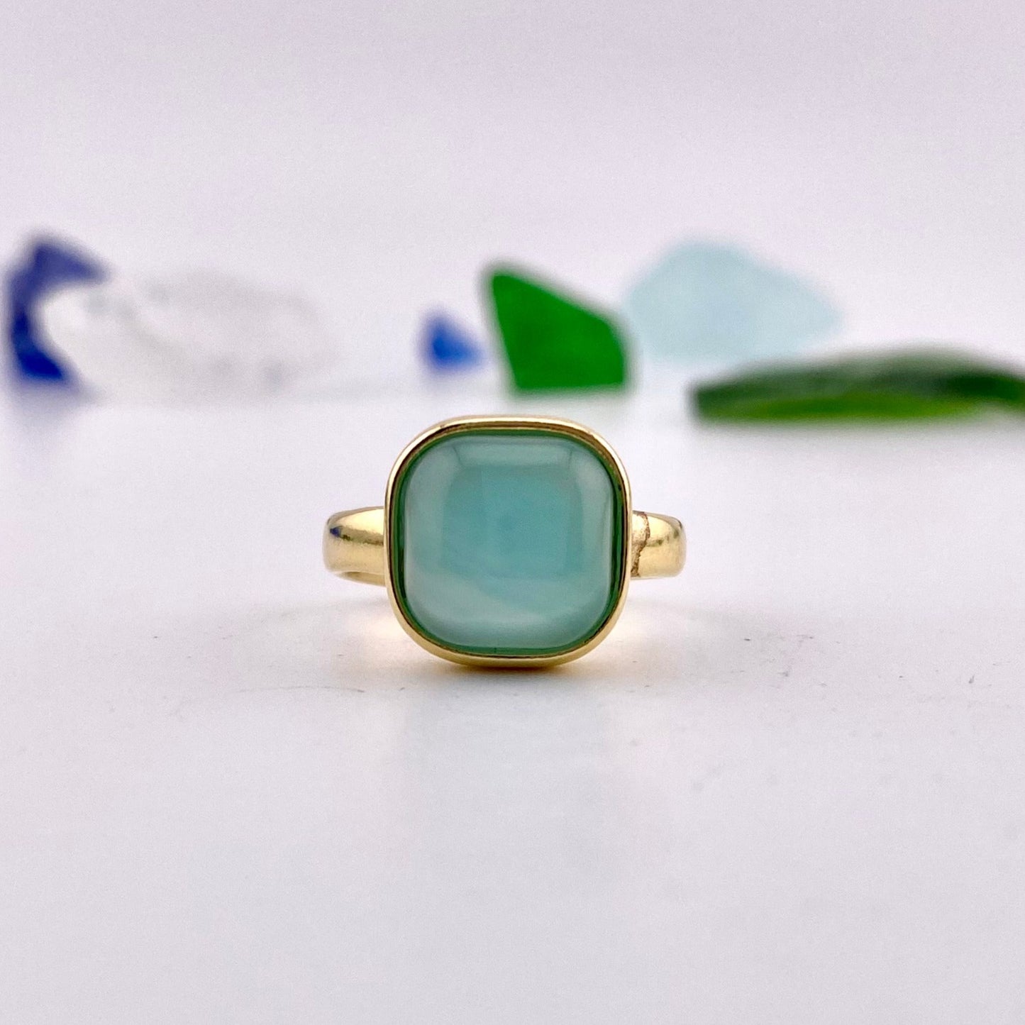 Sky Blue Agate Square Ring