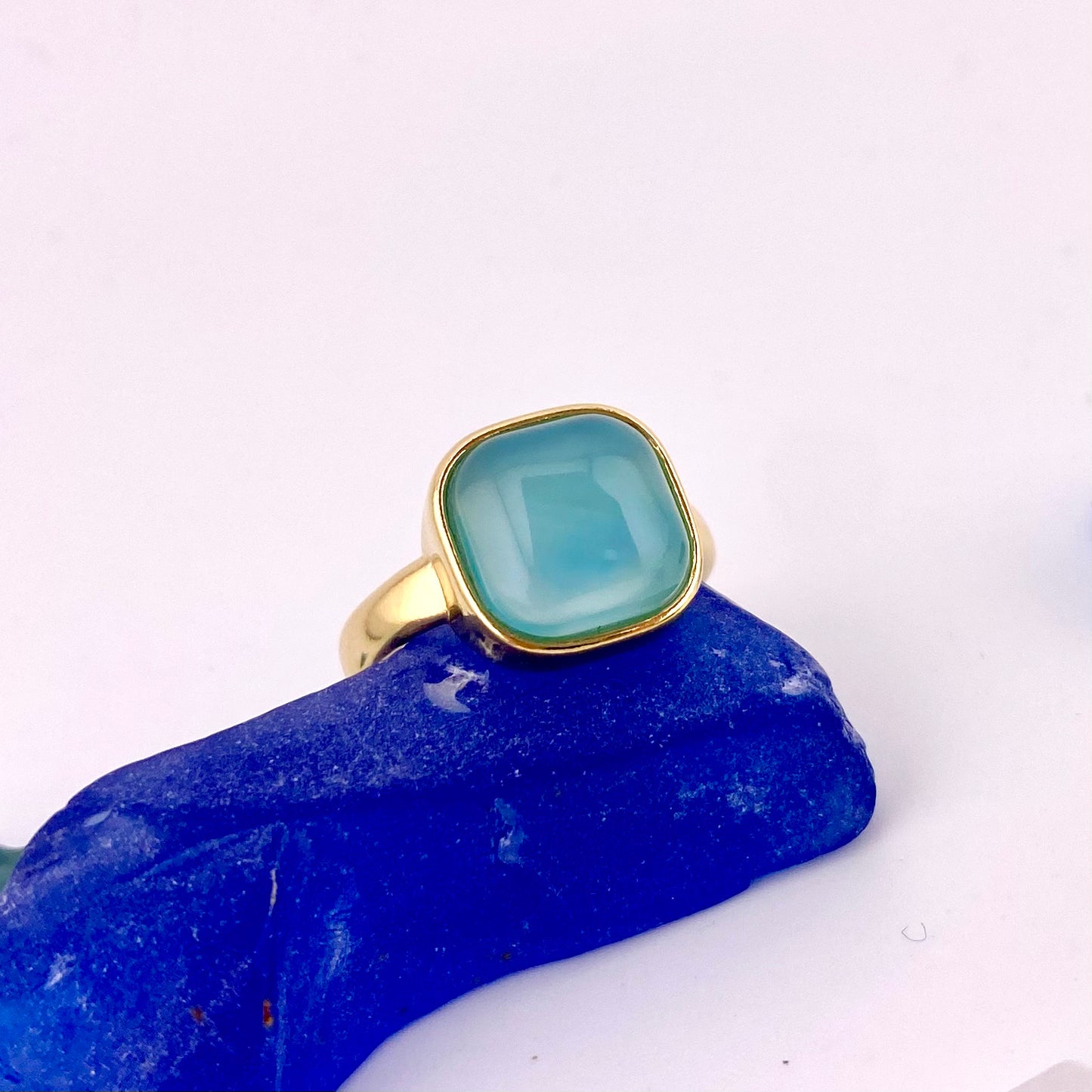 Sky Blue Agate Square Ring