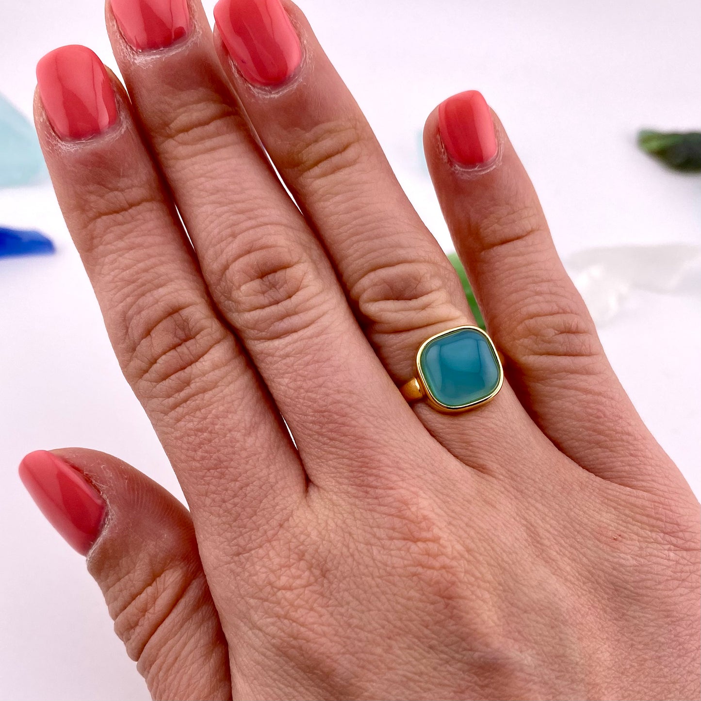 Sky Blue Agate Square Ring