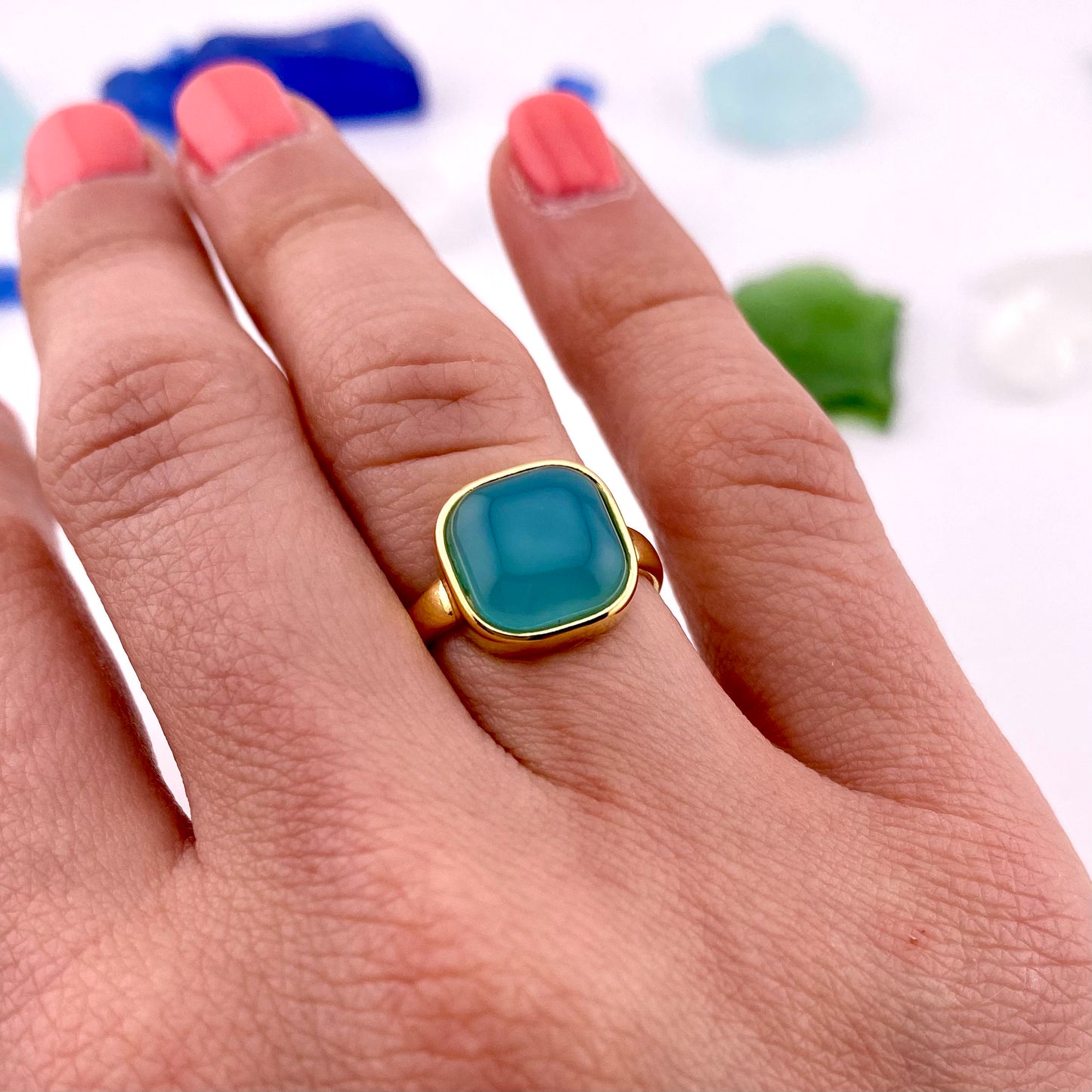 Sky Blue Agate Square Ring
