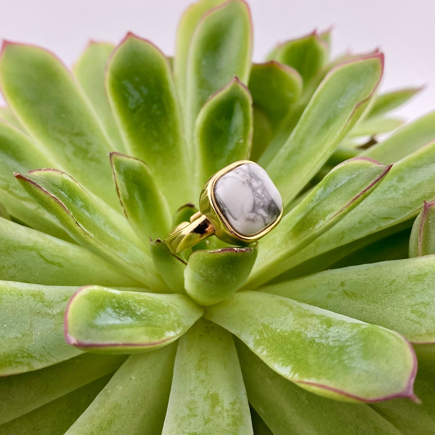White Howlite Square Ring