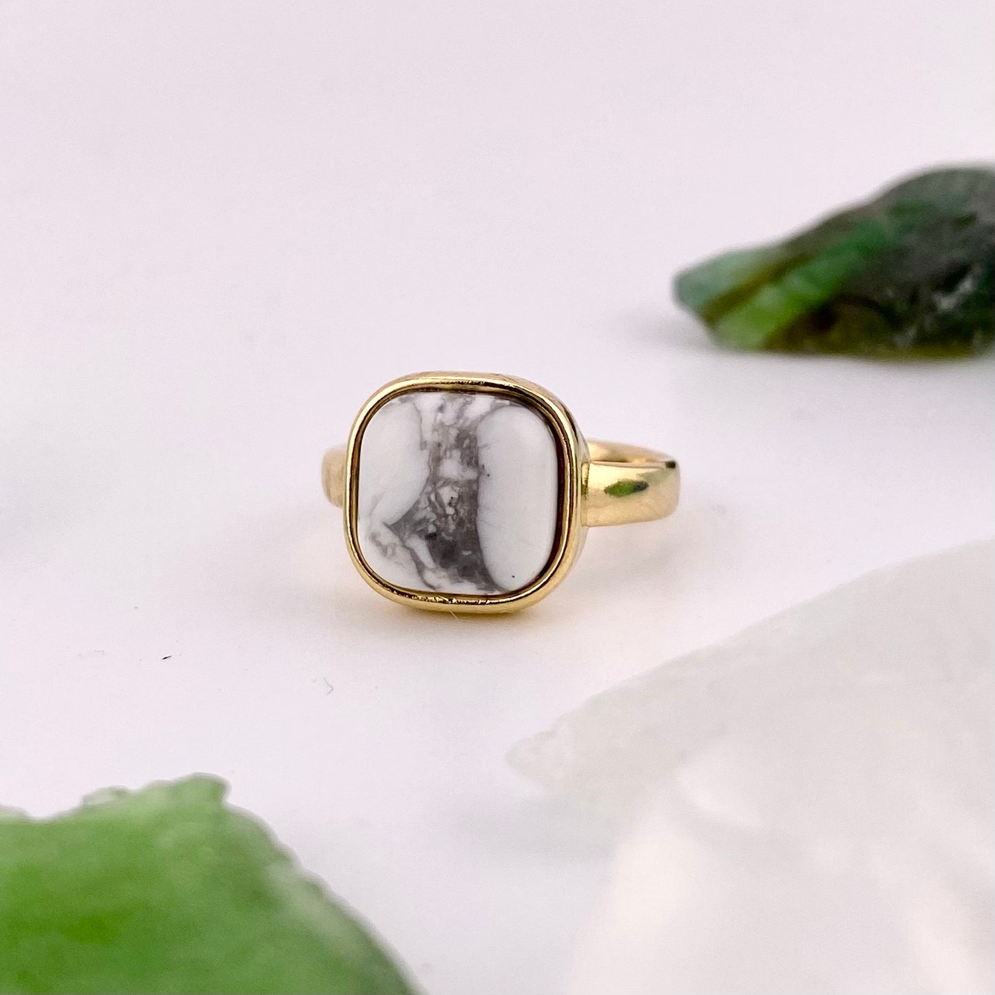 White Howlite Square Ring