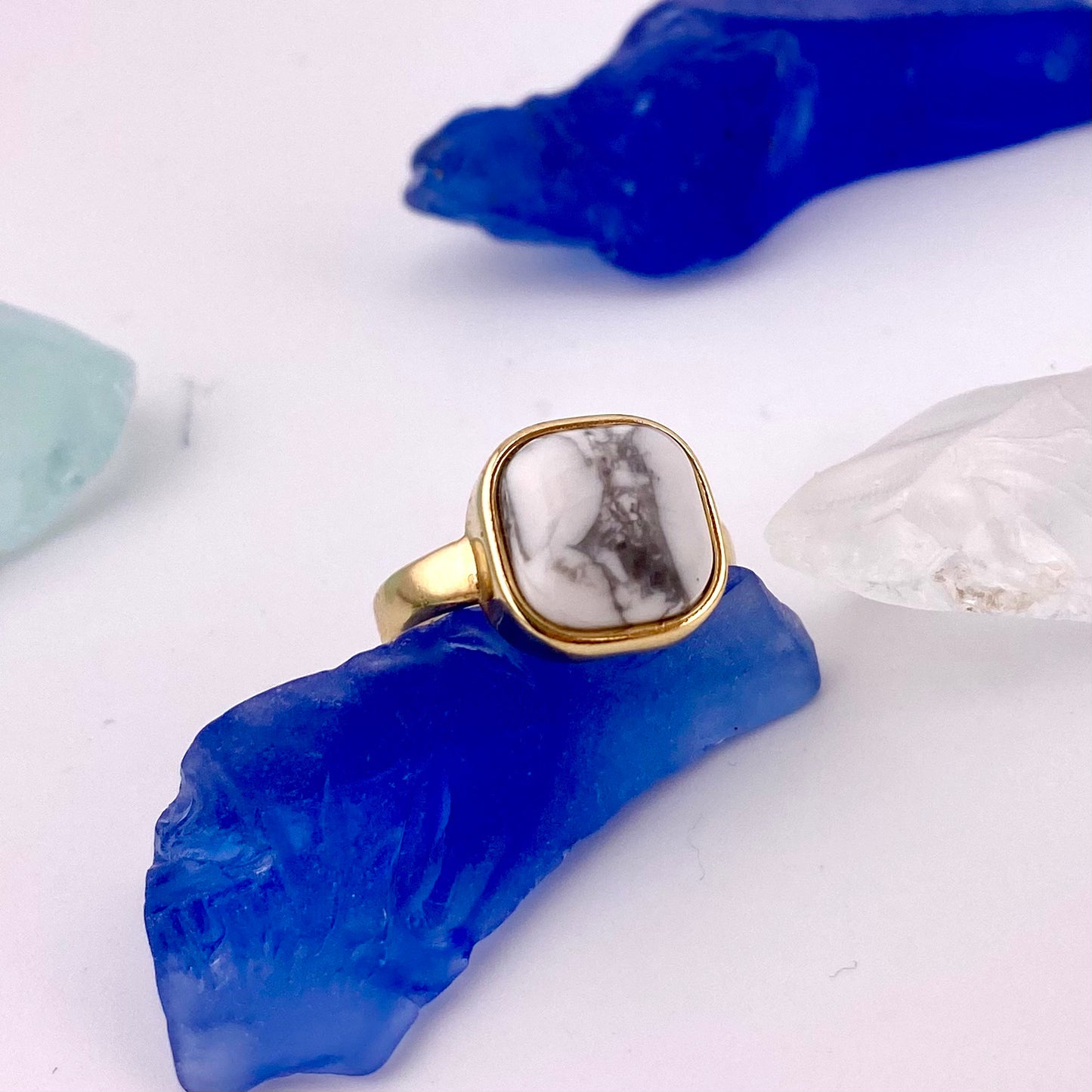 White Howlite Square Ring
