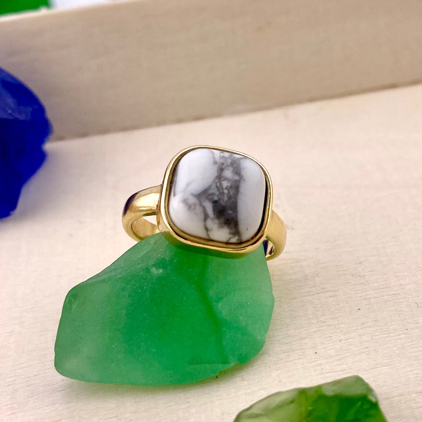 White Howlite Square Ring