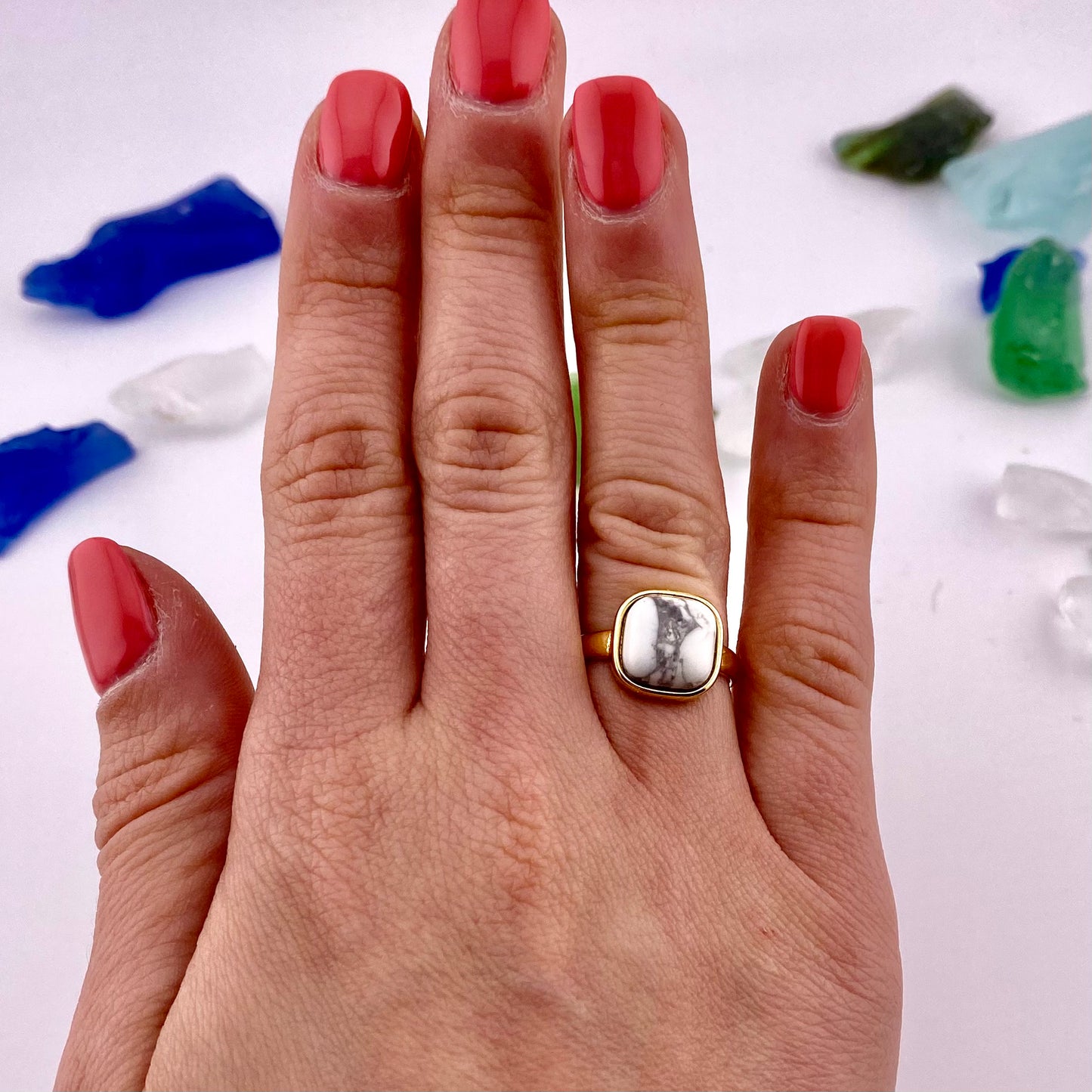 White Howlite Square Ring