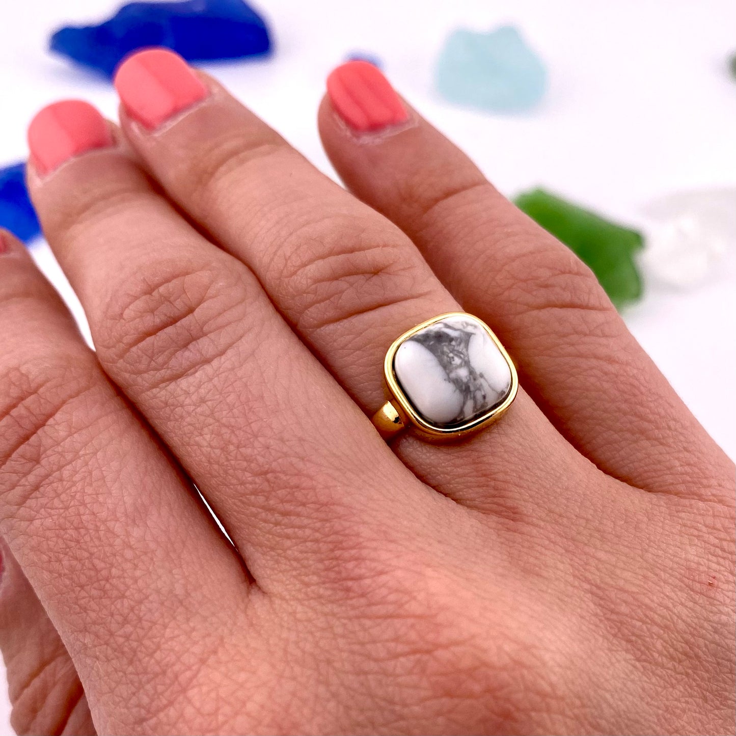 White Howlite Square Ring