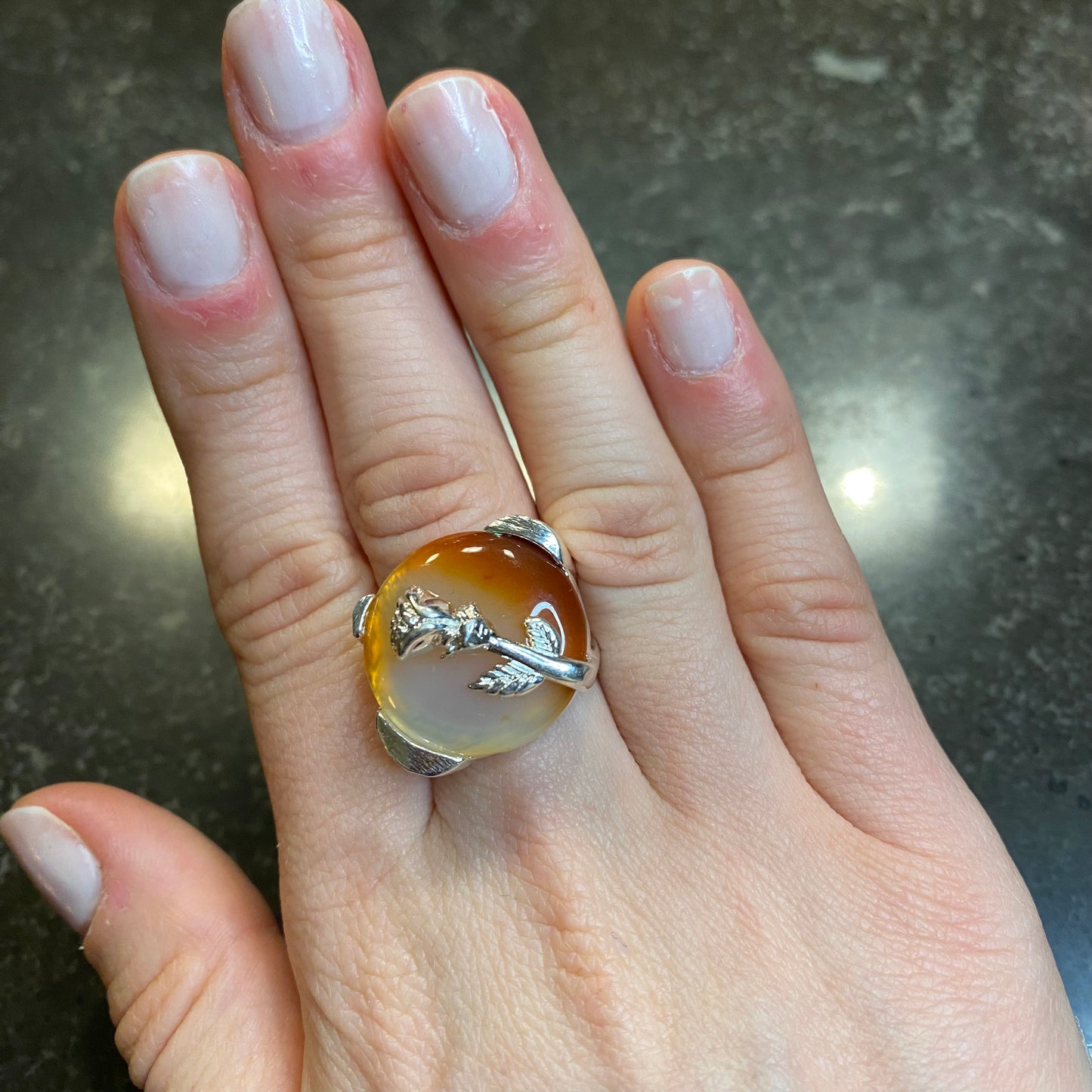 Flower Natural Agate Ring