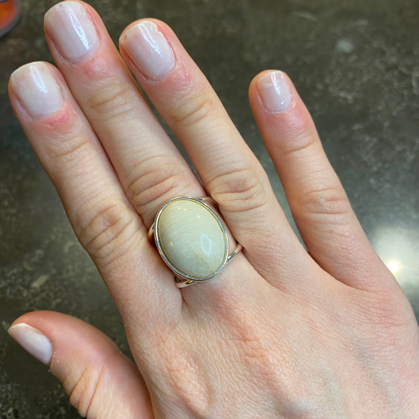 Beige Amazonite Cabochon Ring