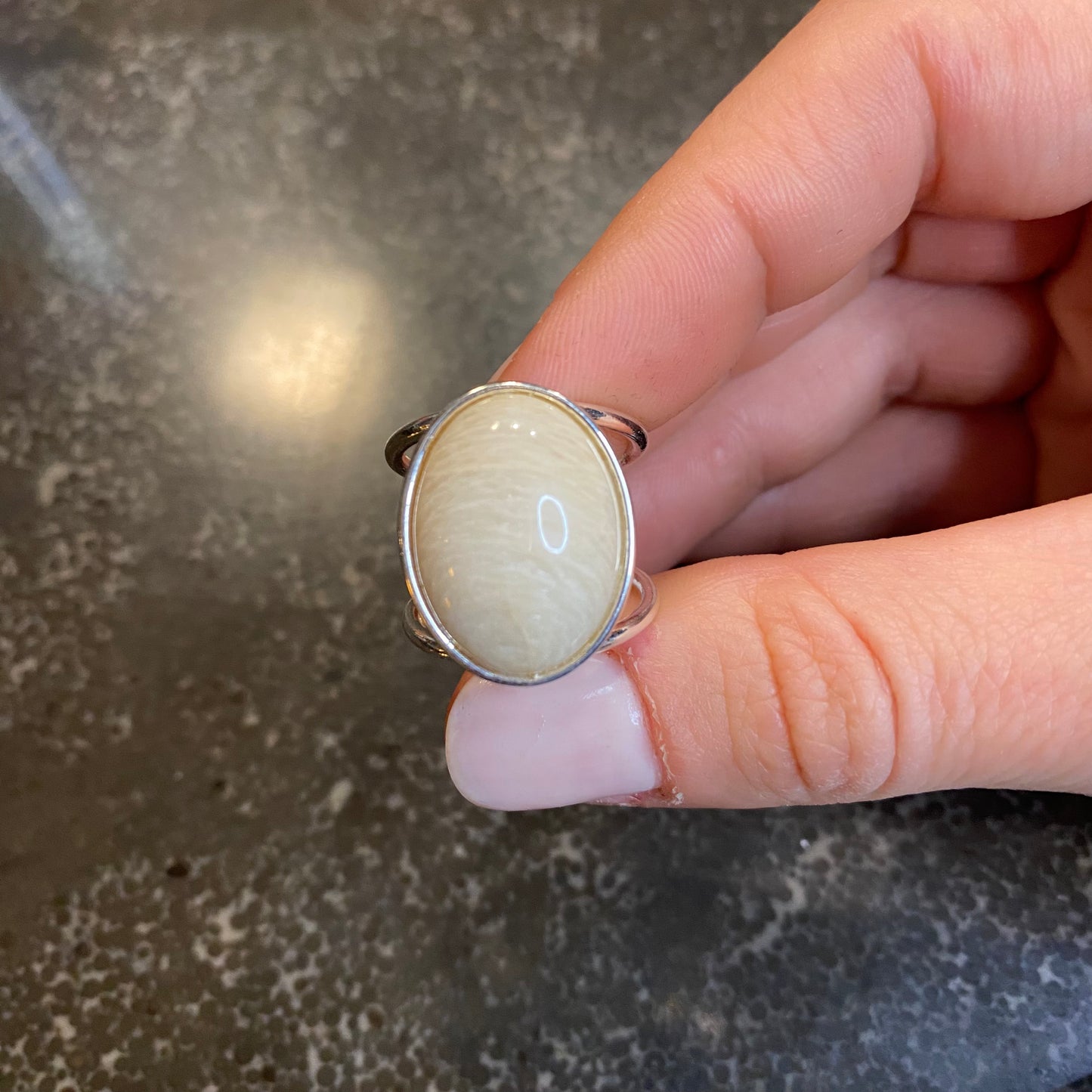 Beige Amazonite Cabochon Ring