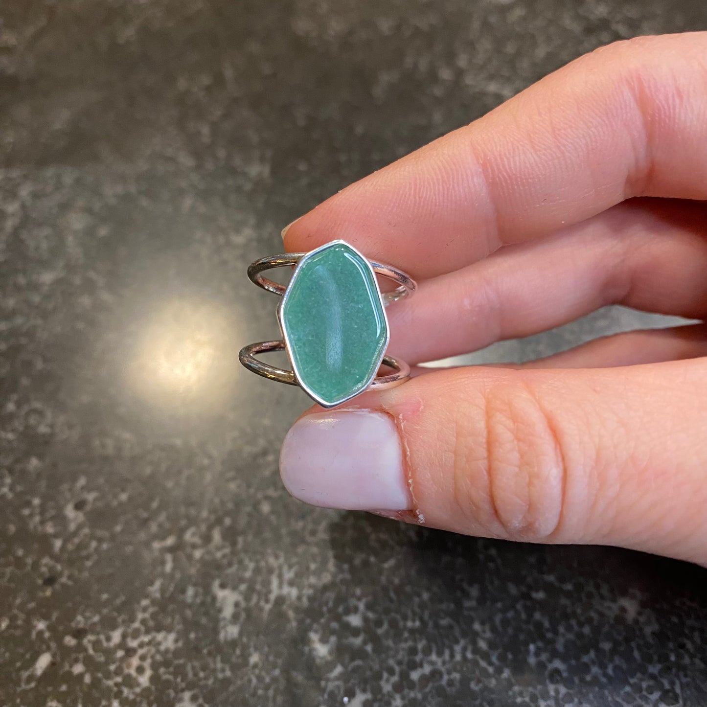 Green Quartz Geometric Ring