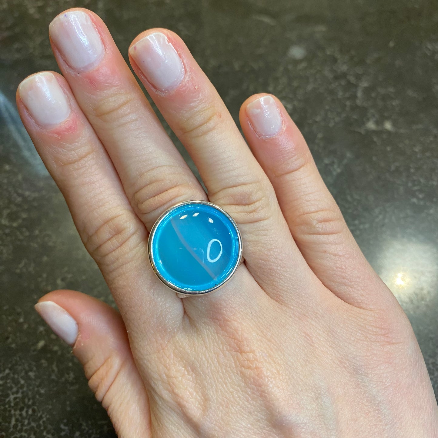 Sky Blue Agate Round Ring