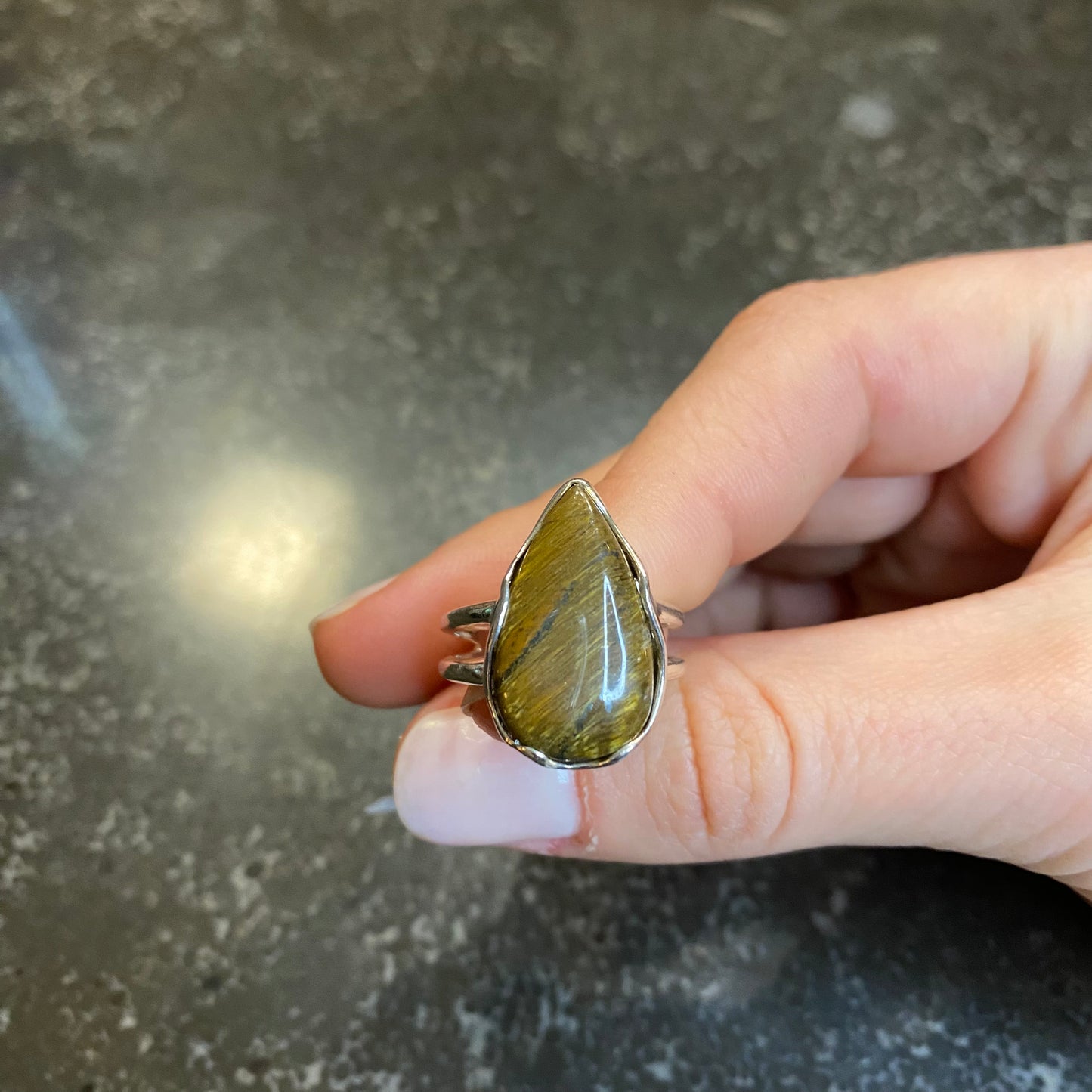 Tiger's Eye Pear Drop Ring