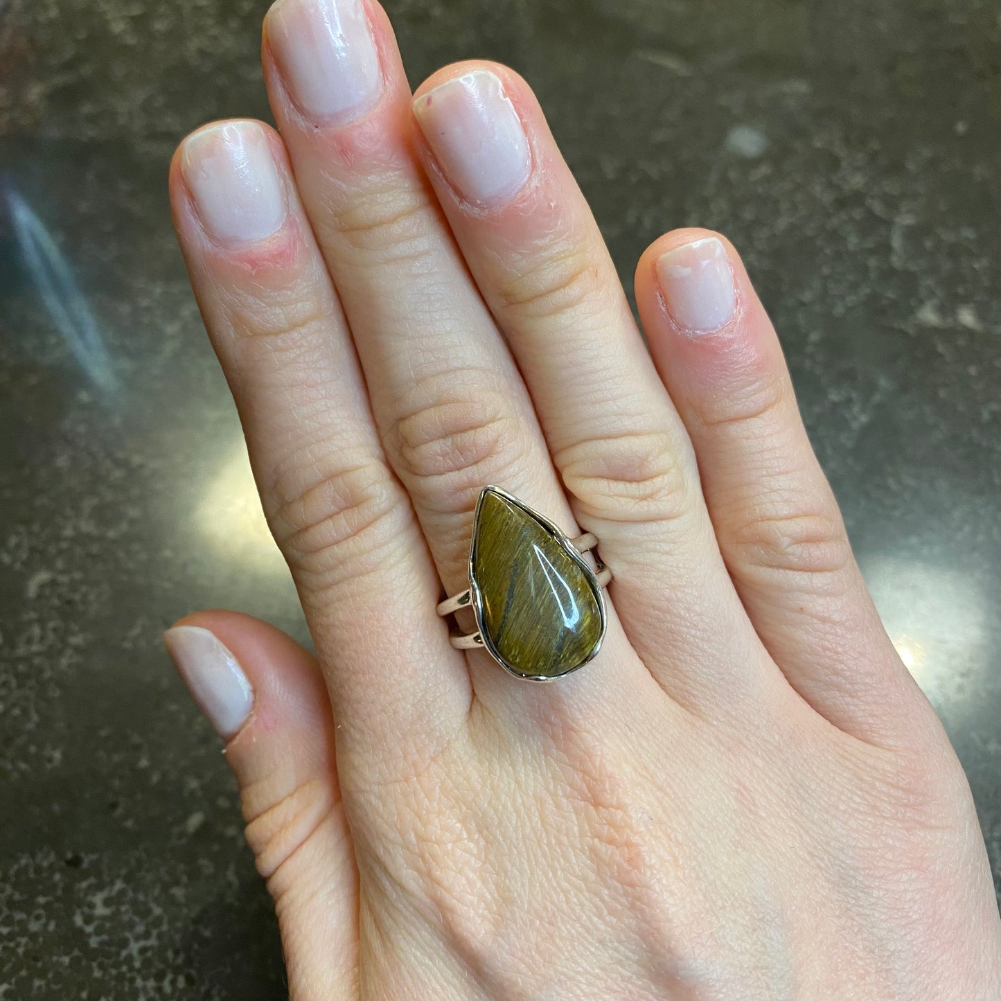 Tiger's Eye Pear Drop Ring