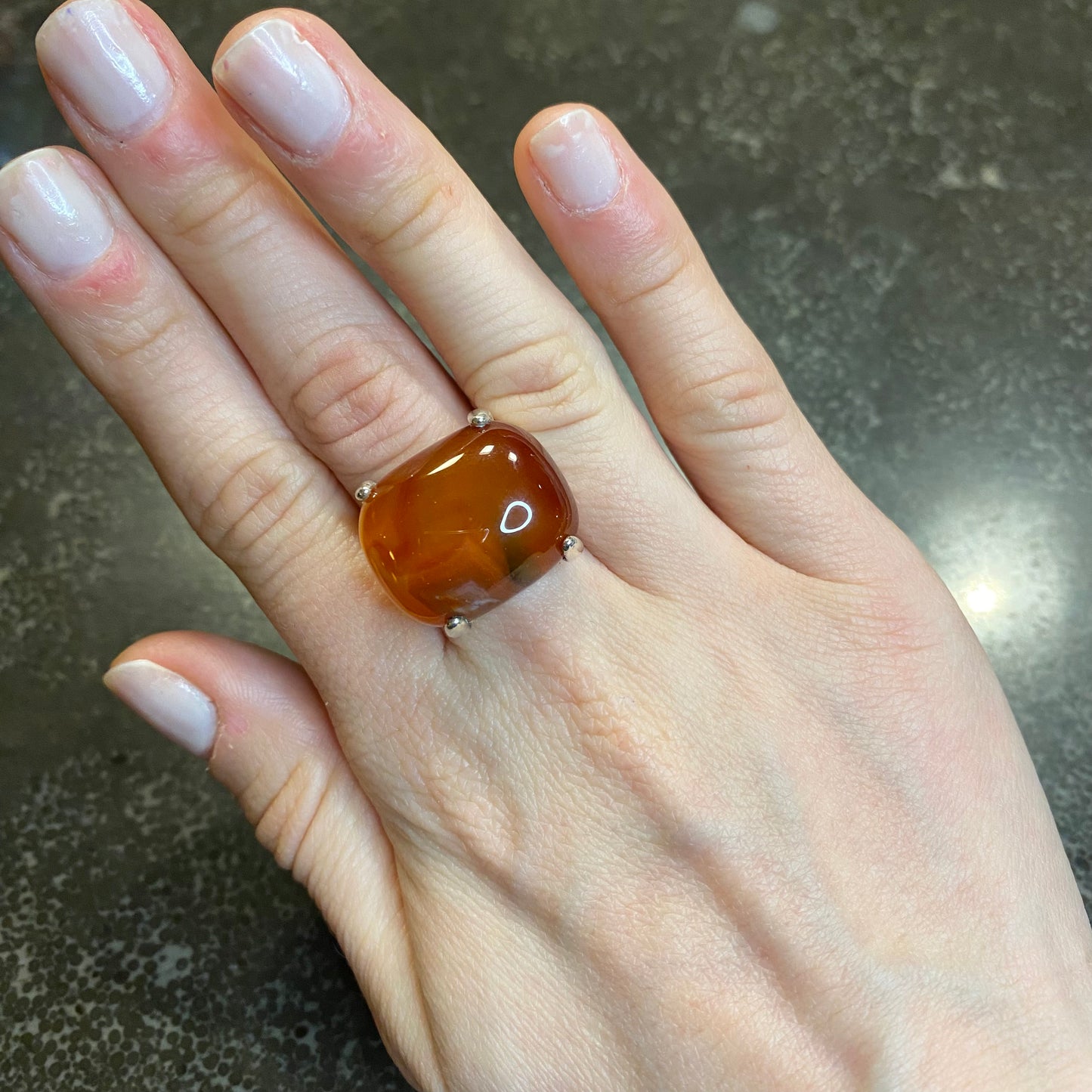 Red Agate Polished Cushion Ring