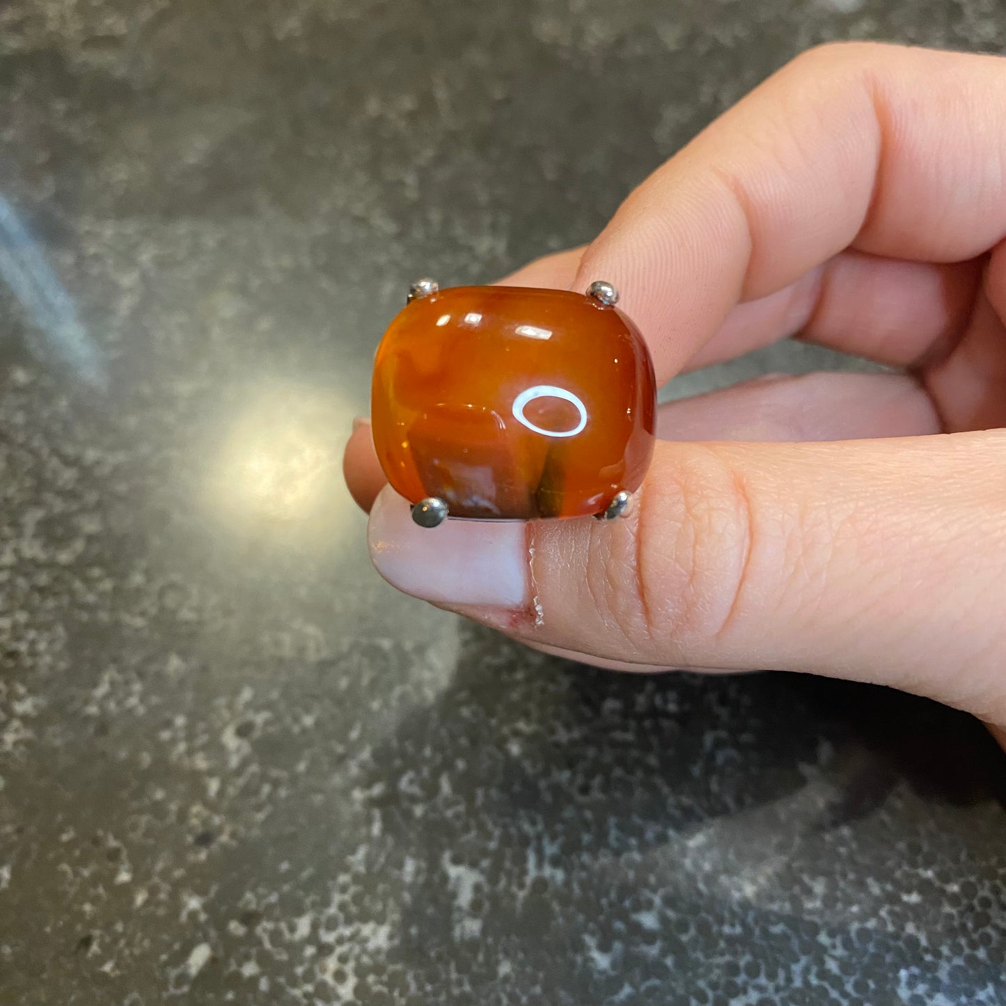 Red Agate Polished Cushion Ring