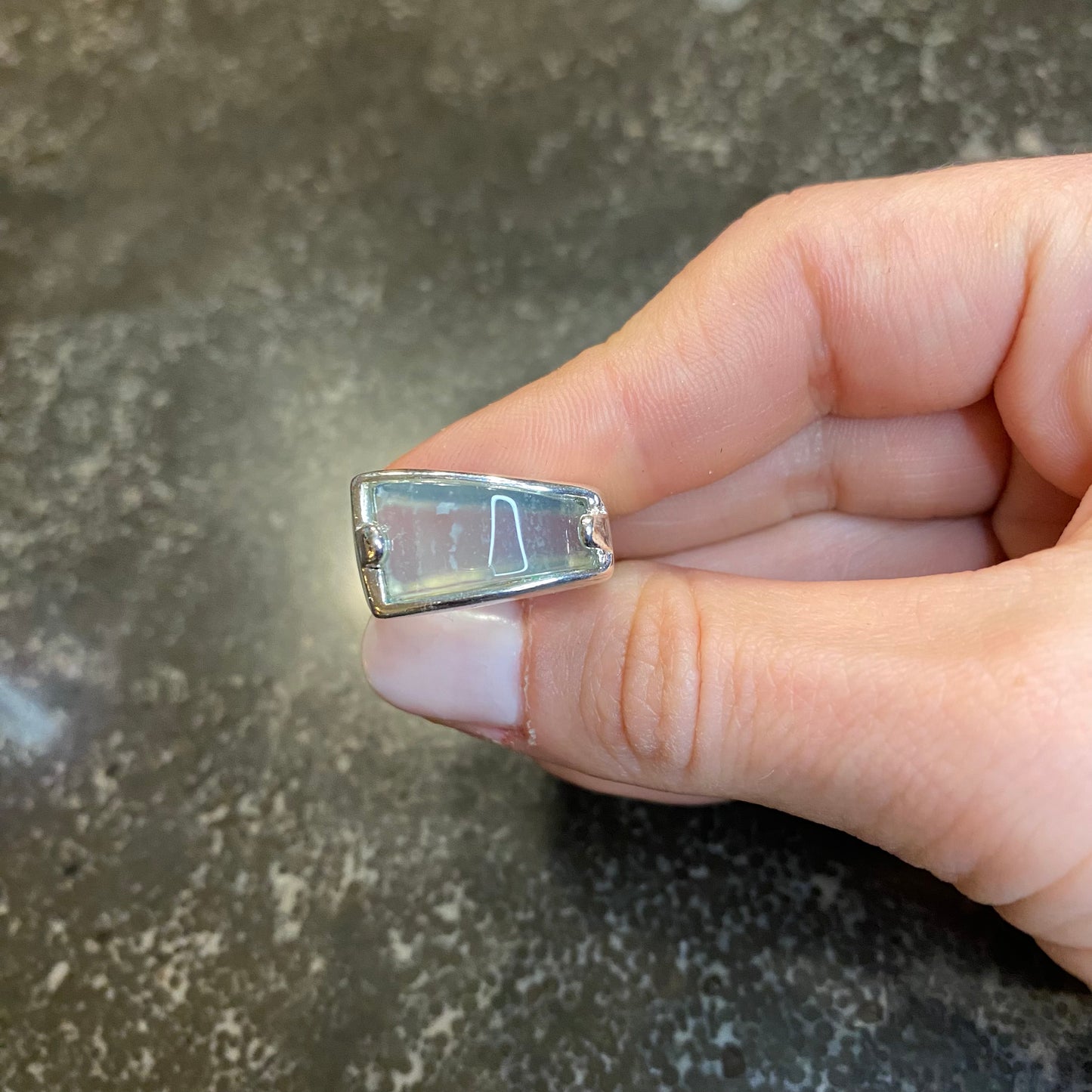 Trapezoid Blue Agate Silver Plated Ring