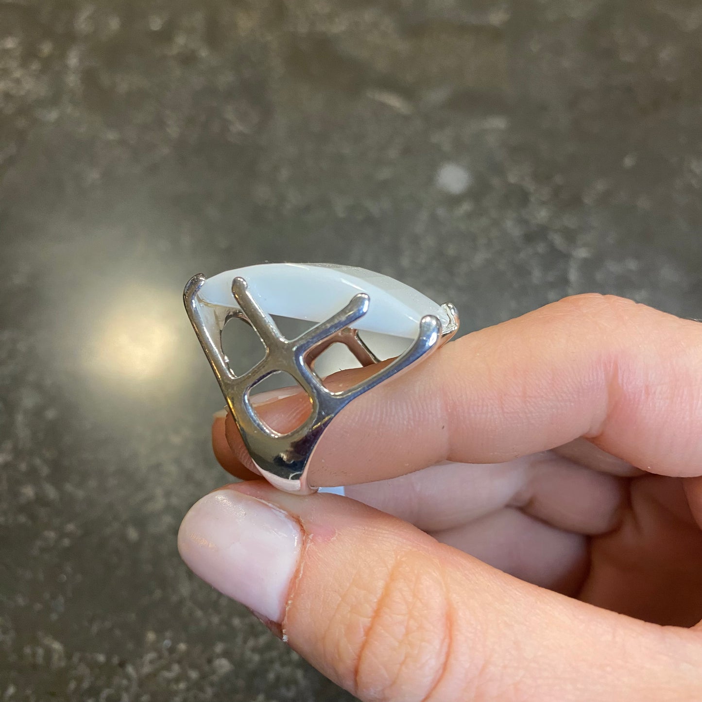 White Quartz Long Bridge Ring