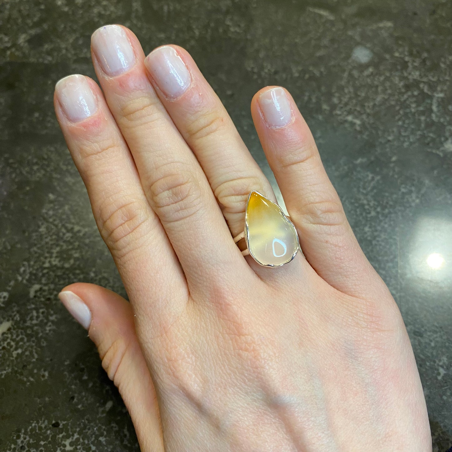Natural Agate Pear Shape Ring