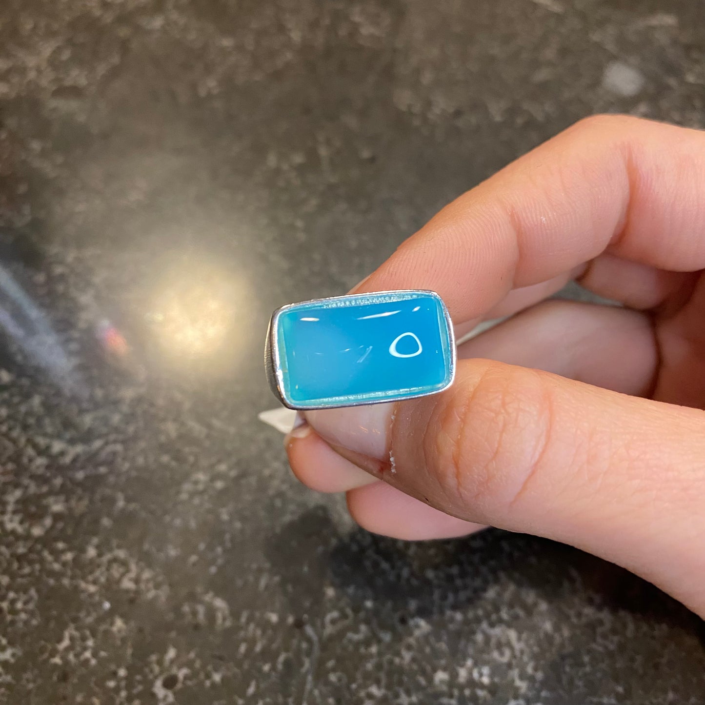 Rectangular Sky Blue Agate Ring