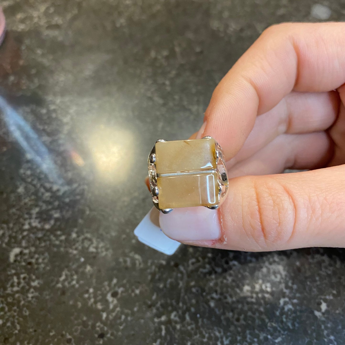 Duo Rectangle Natural Agate Ring