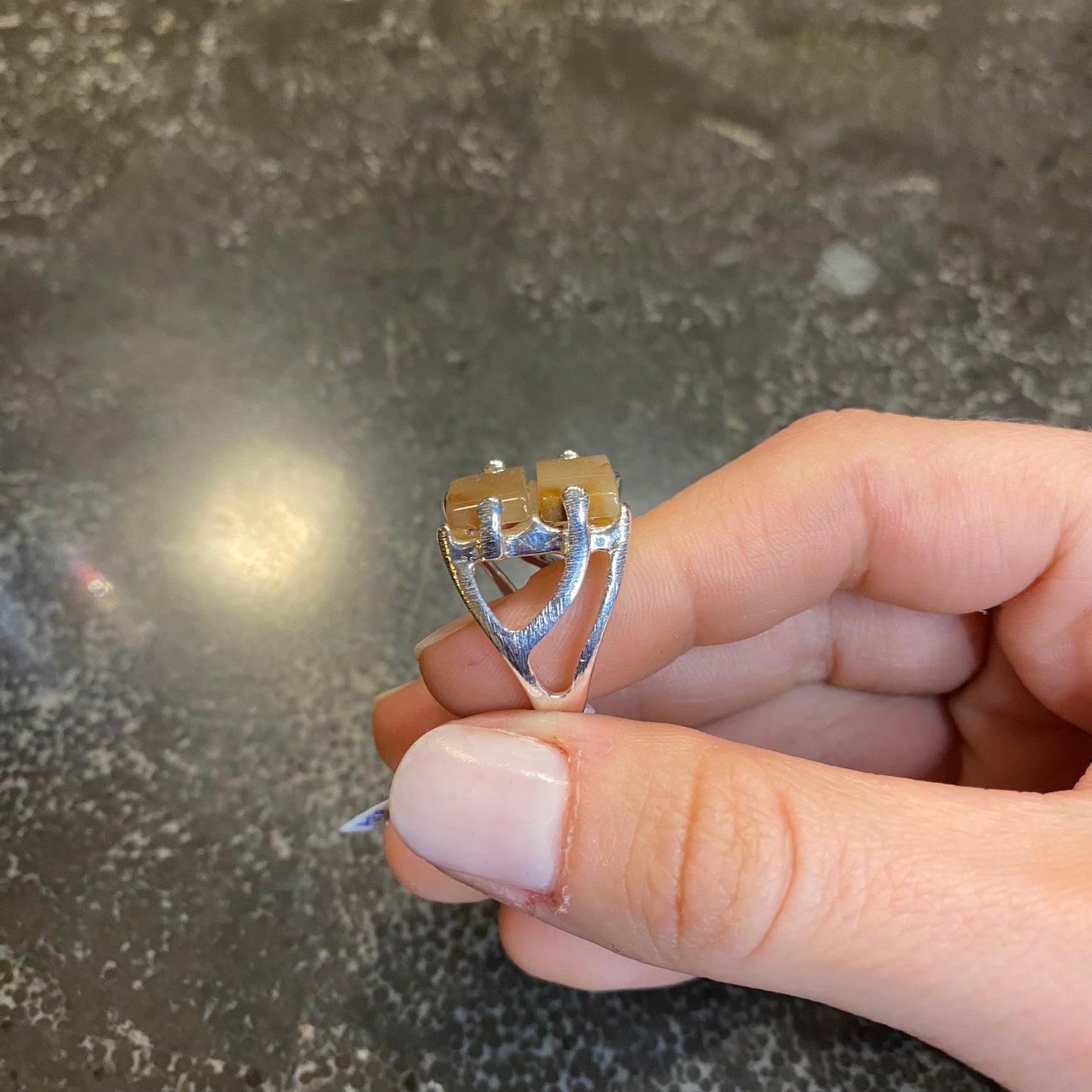 Duo Rectangle Natural Agate Ring