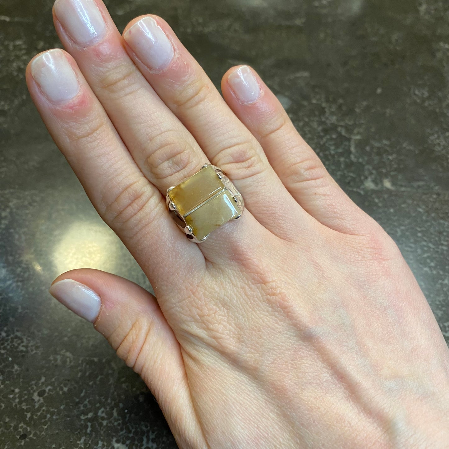 Duo Rectangle Natural Agate Ring