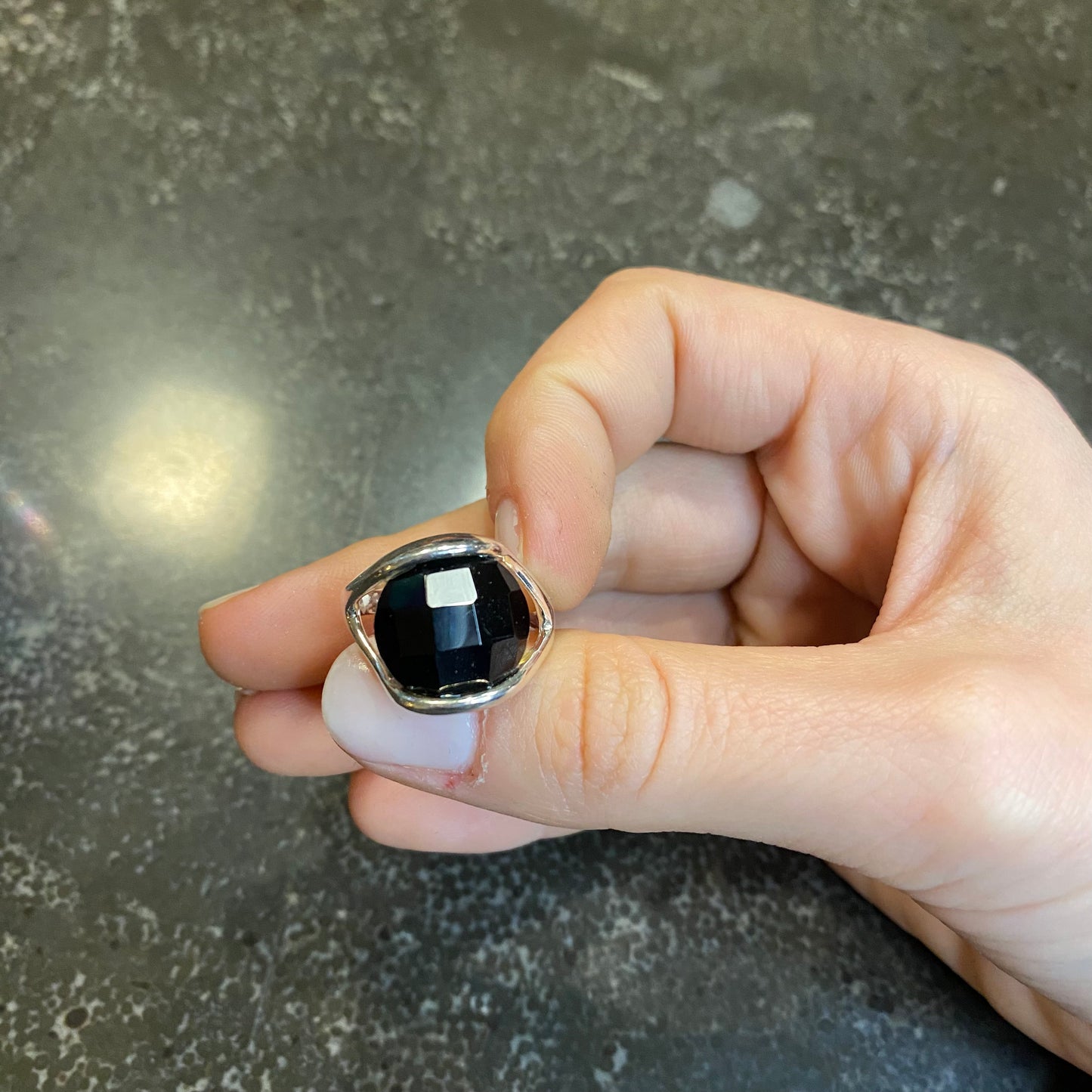 Faceted Black Agate Dome Ring
