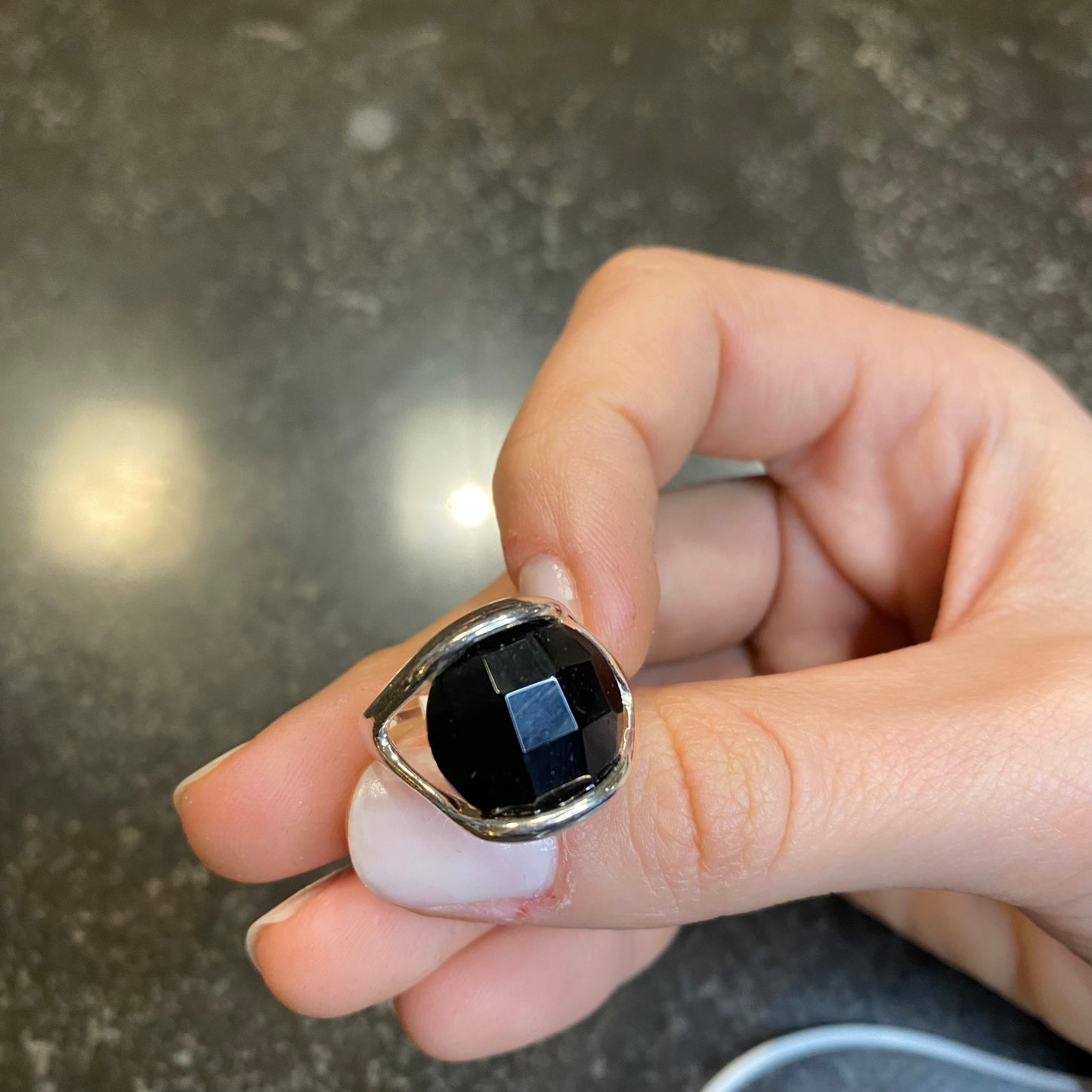 Faceted Black Agate Dome Ring