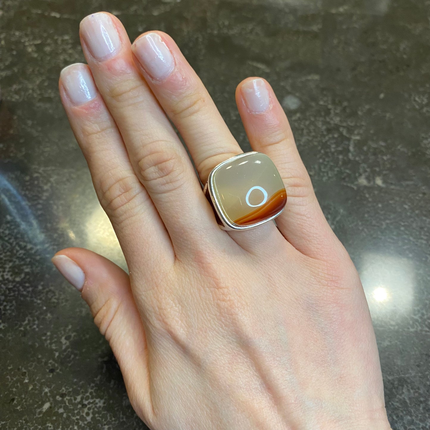 Natural Agata Bold Square Cushion Ring