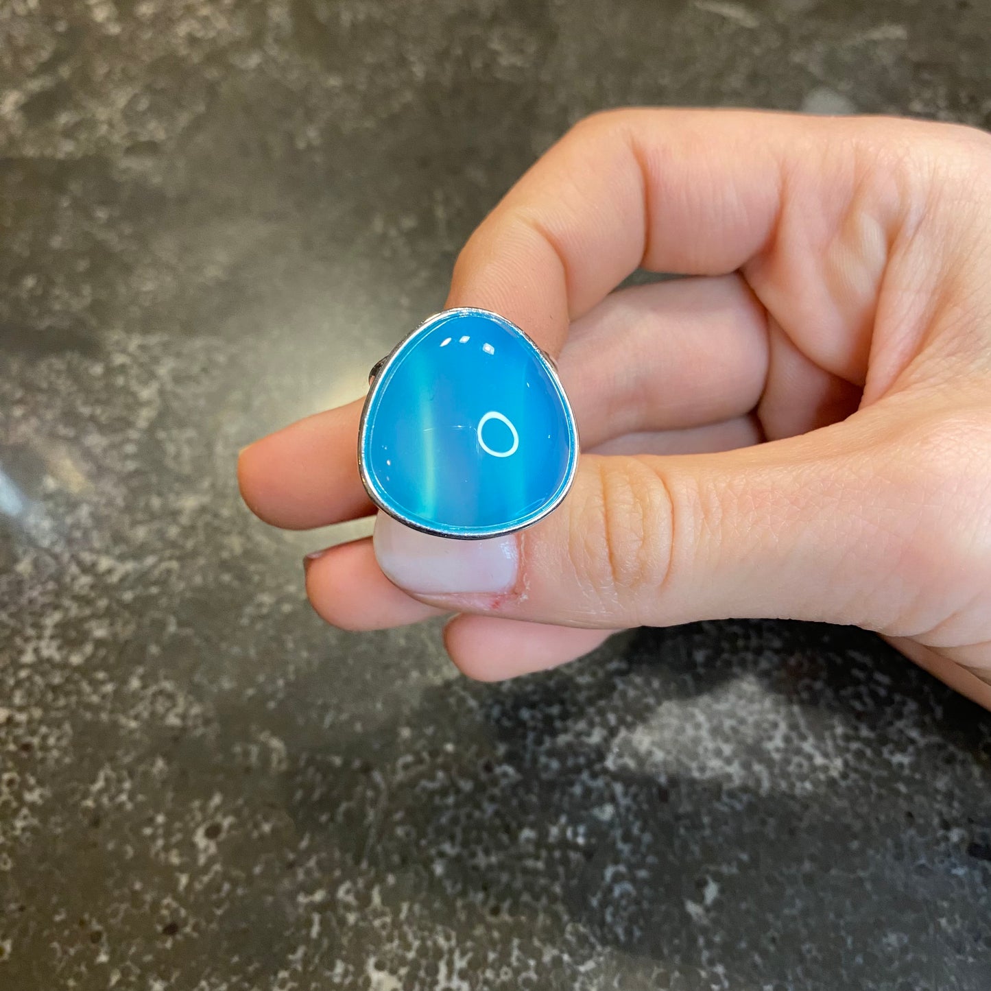 Rounded Triangle Sky Blue Agate Ring
