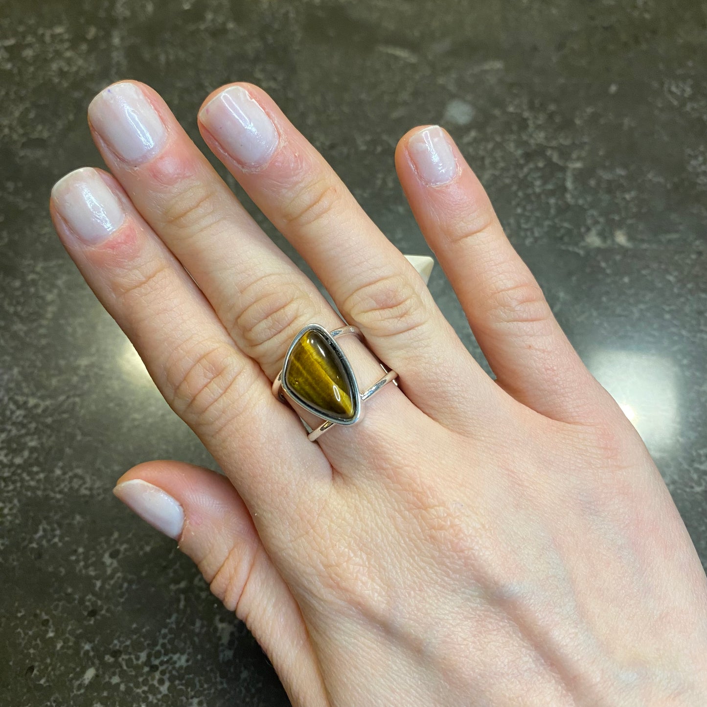 Edged Triangle Tiger's Eye Ring