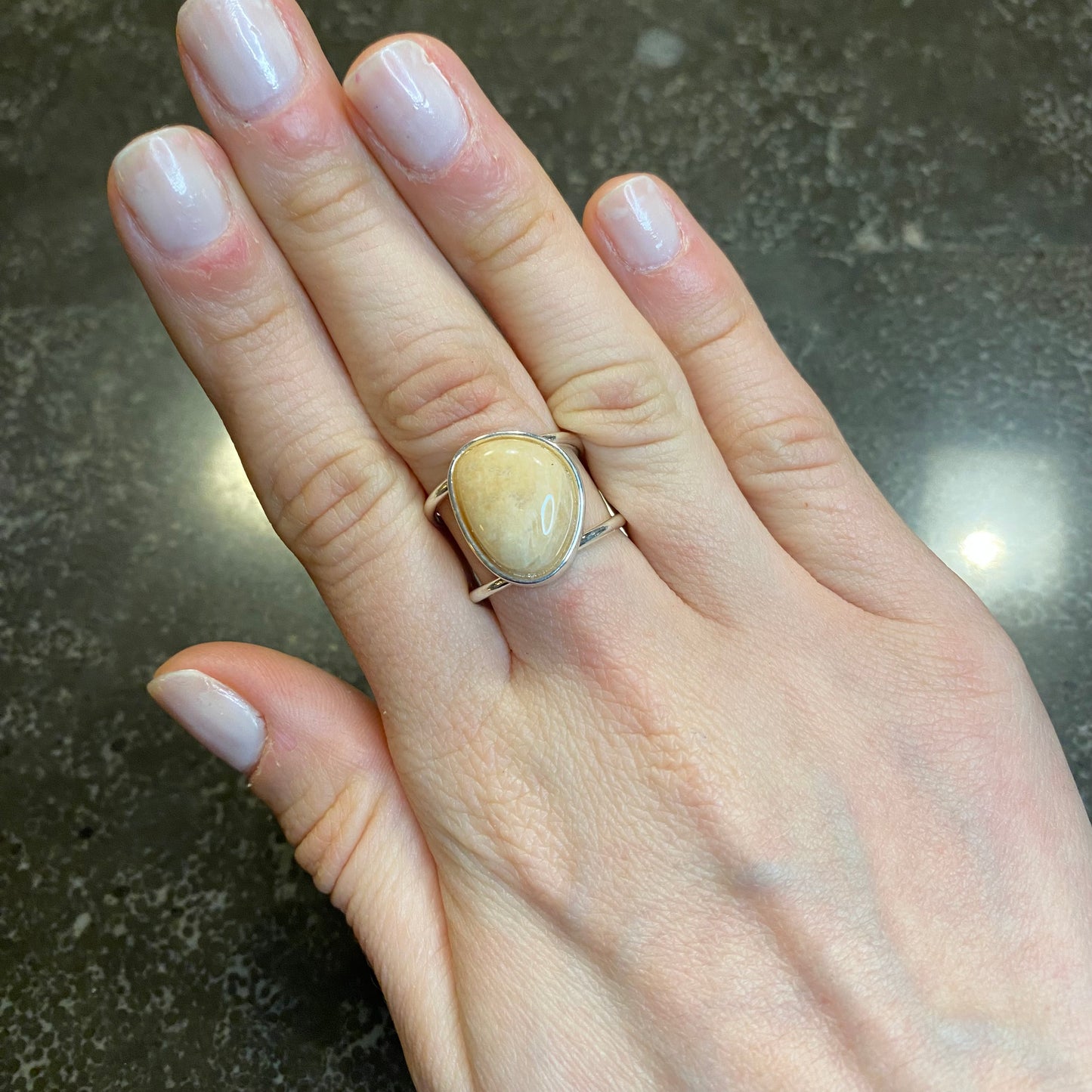 Beige Amazonite Edged Cabochon Ring
