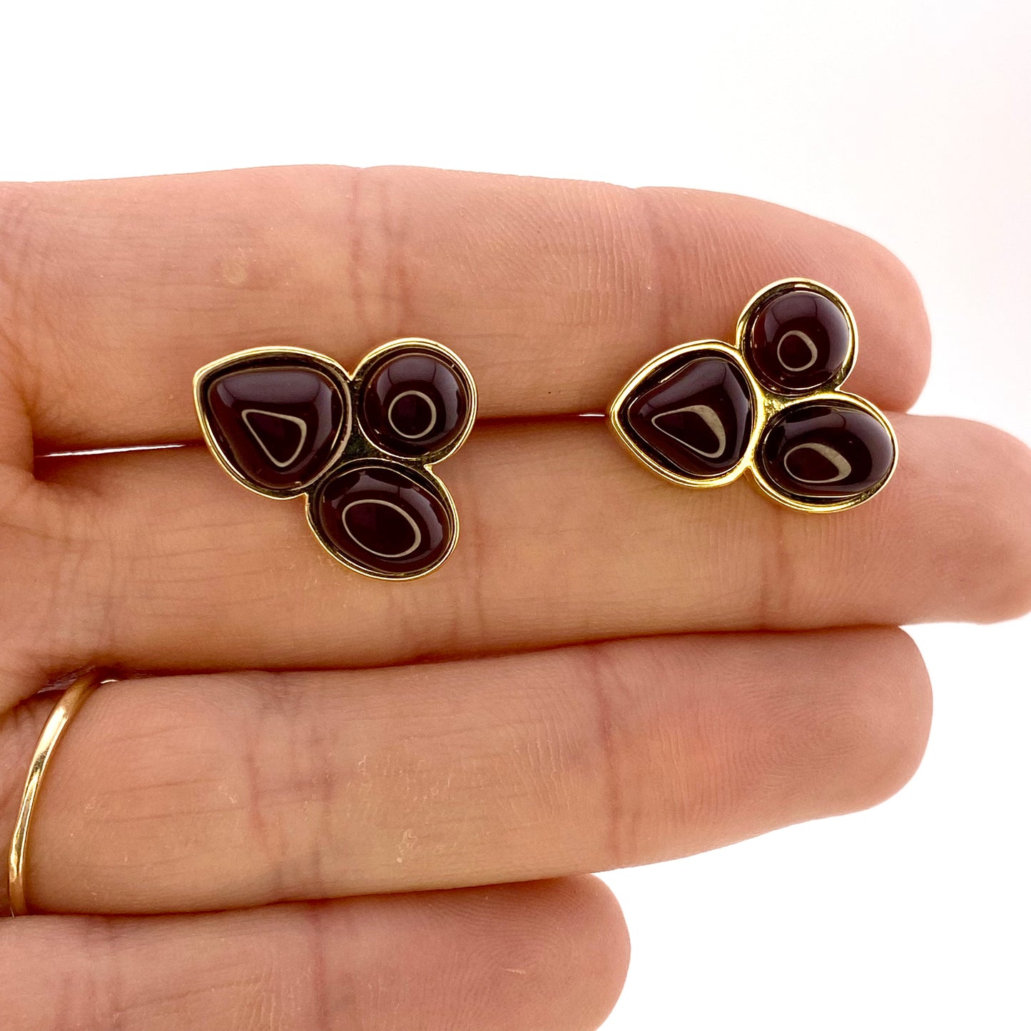 Red Agate 3 Stone Earrings