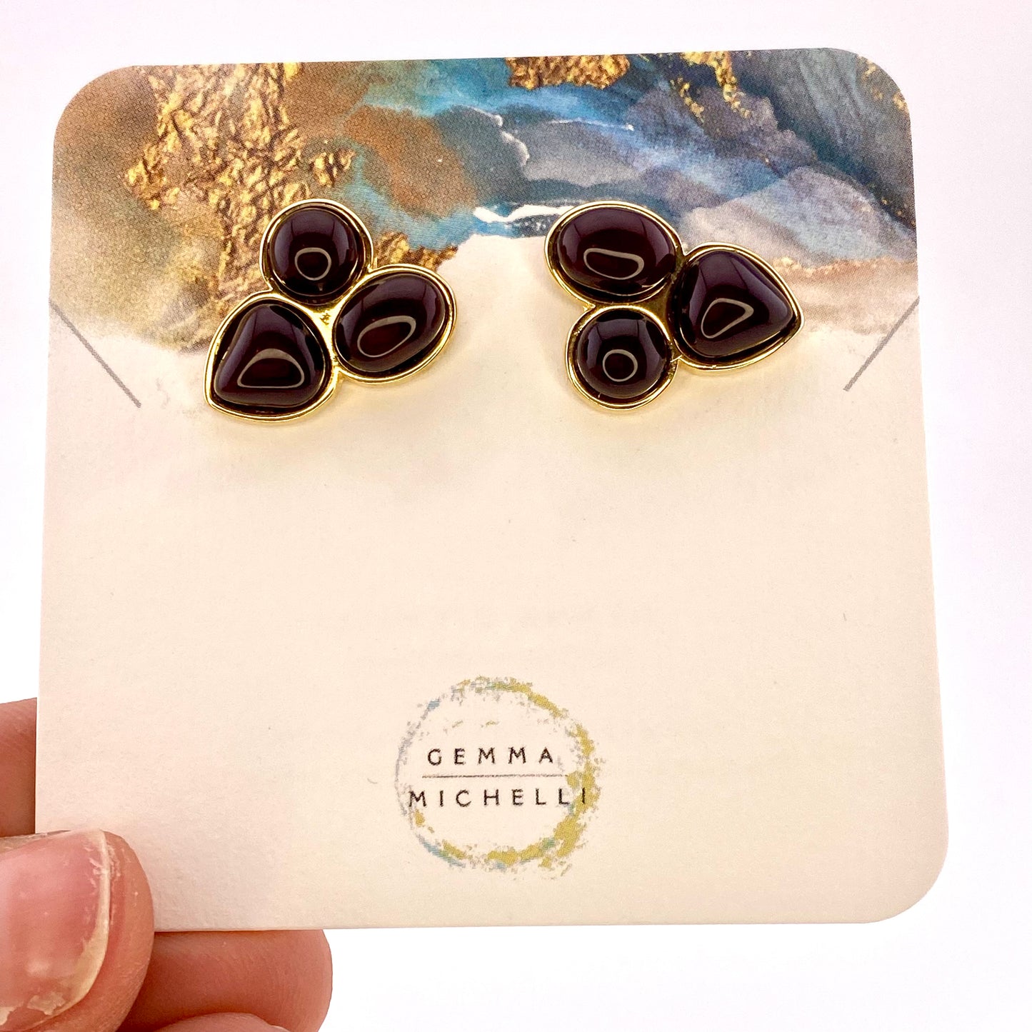 Red Agate 3 Stone Earrings