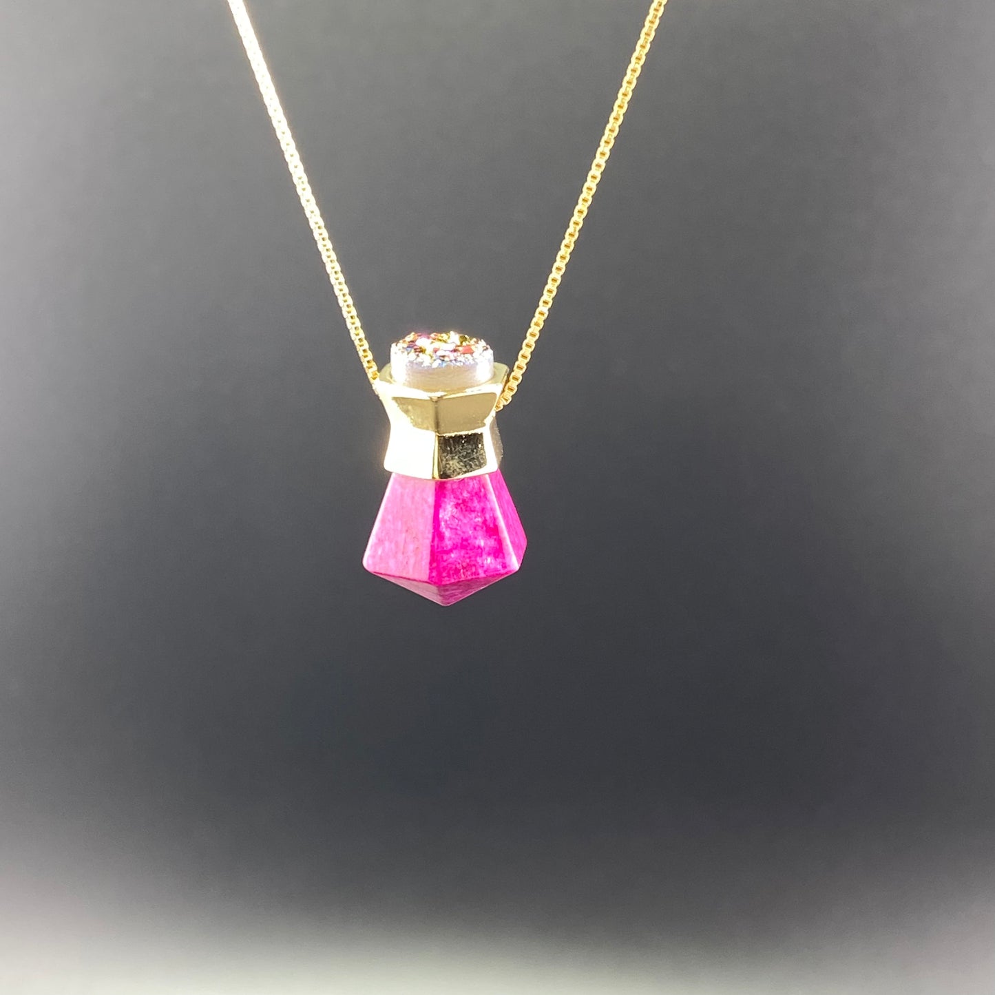Pink Feldspar and Multicolor Druse Prisma Necklace