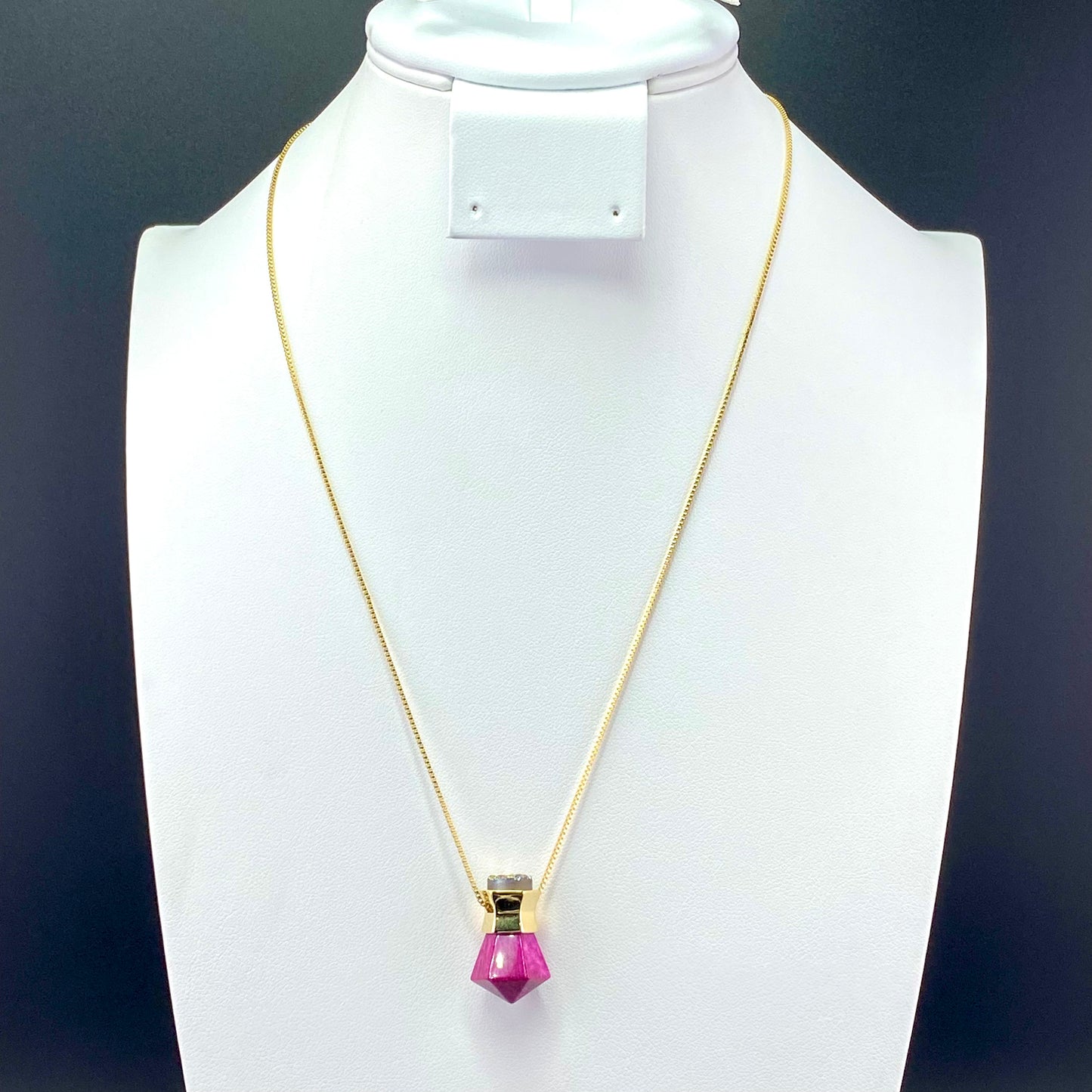 Pink Feldspar and Multicolor Druse Prisma Necklace