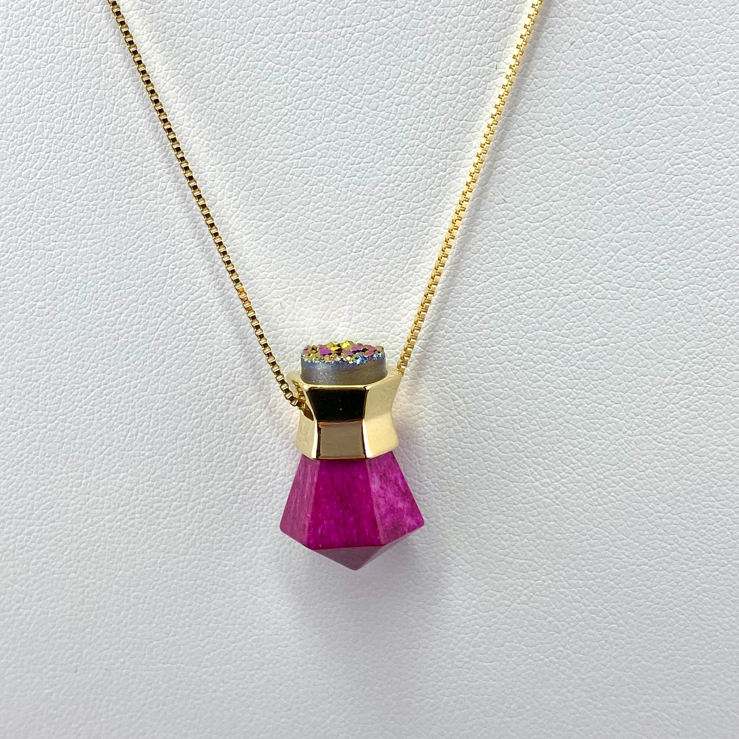 Pink Feldspar and Multicolor Druse Prisma Necklace