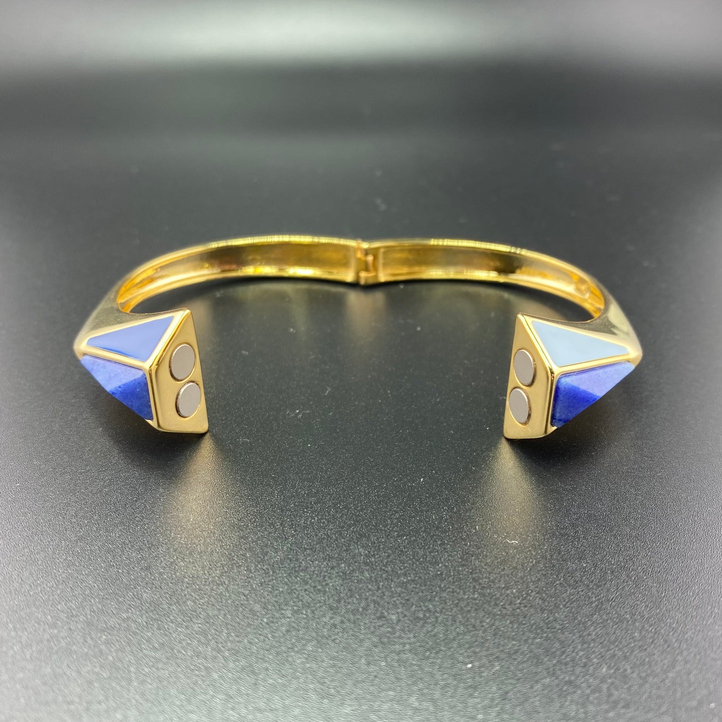 Blue Quartz Rhombus Faces Cuff Bracelet