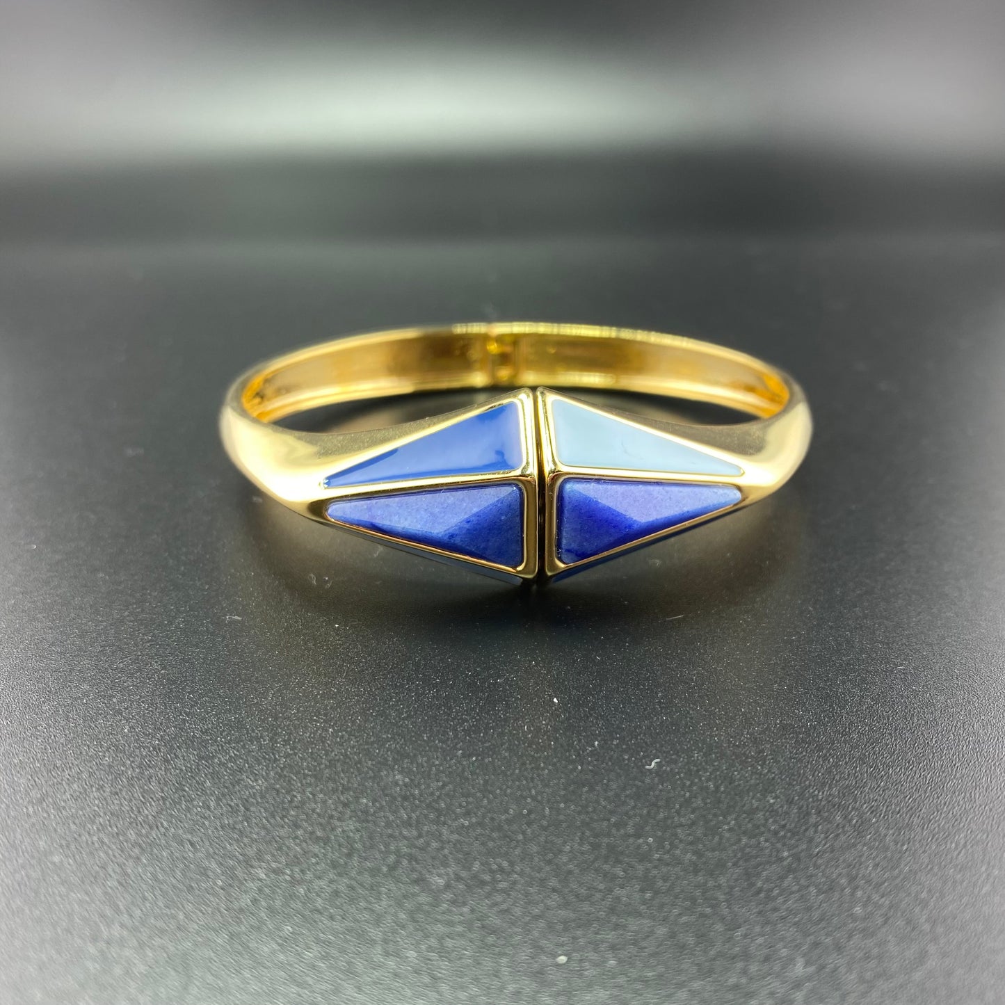 Blue Quartz Rhombus Faces Cuff Bracelet