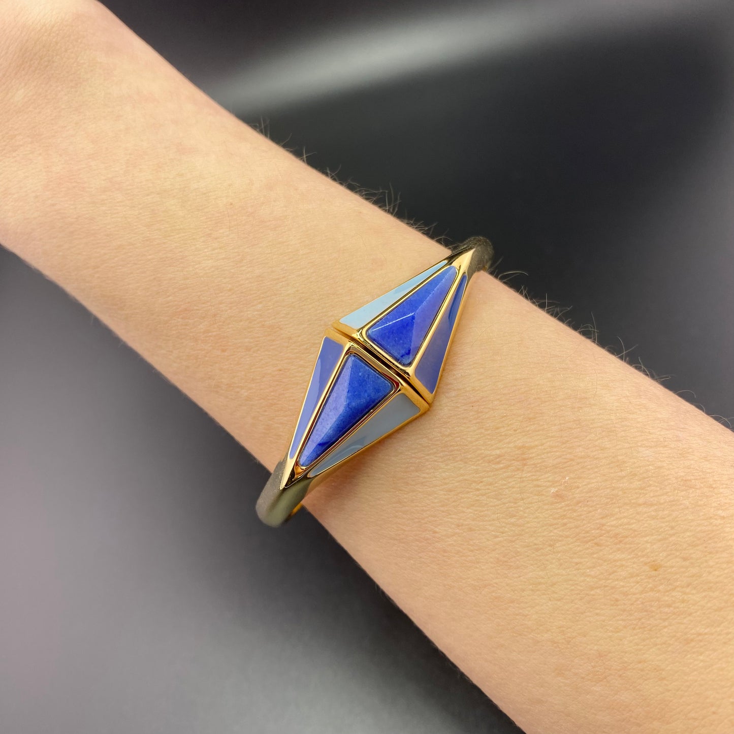 Blue Quartz Rhombus Faces Cuff Bracelet