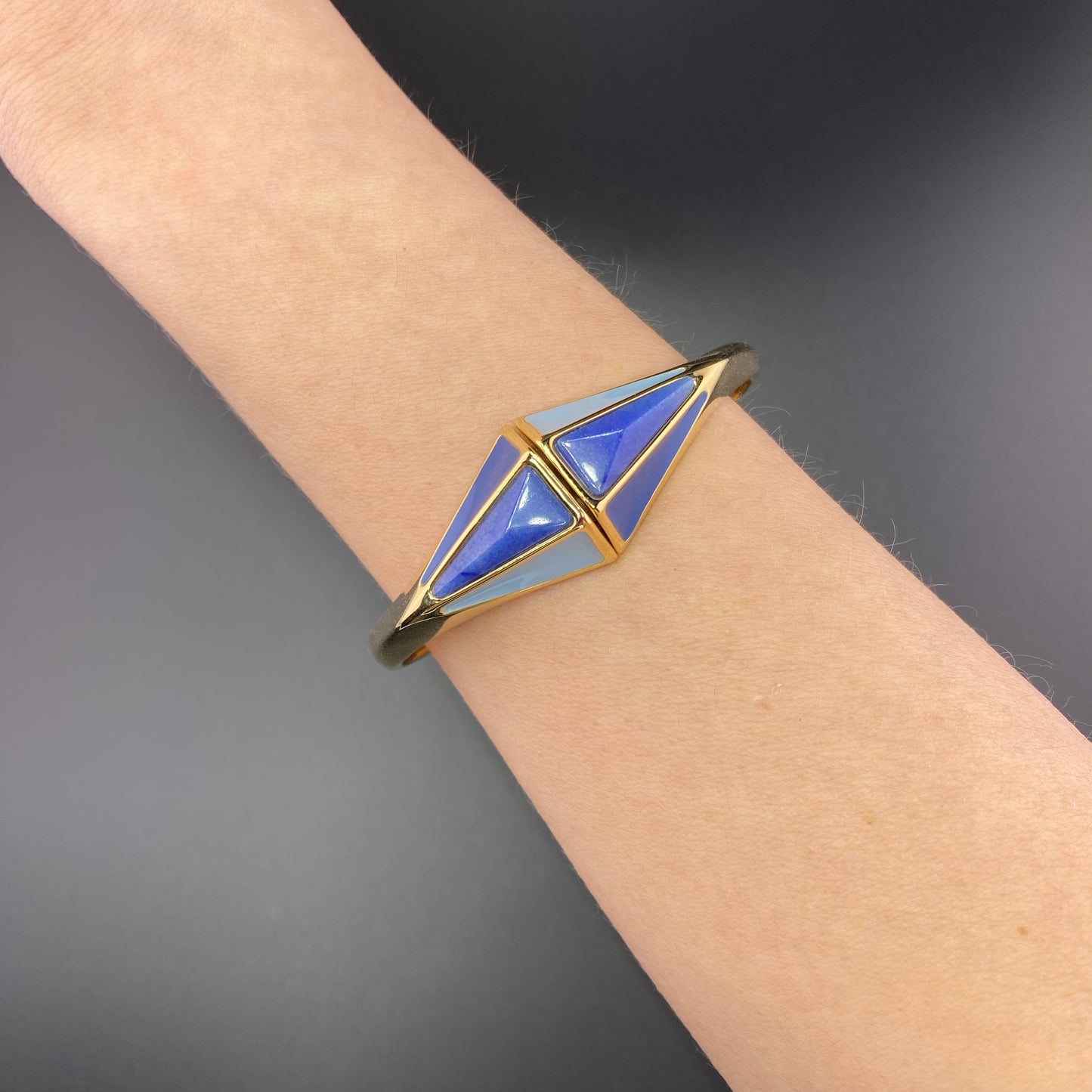 Blue Quartz Rhombus Faces Cuff Bracelet