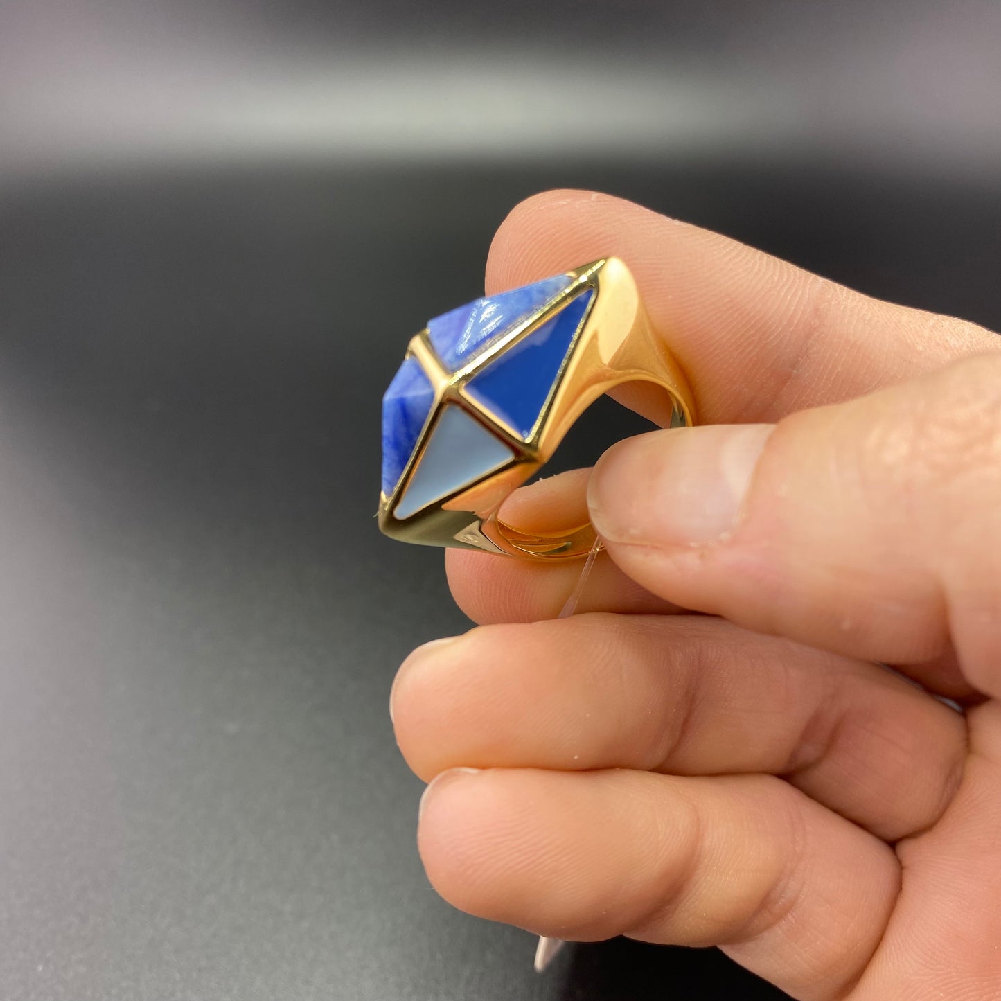 Blue Quartz Faces Ring