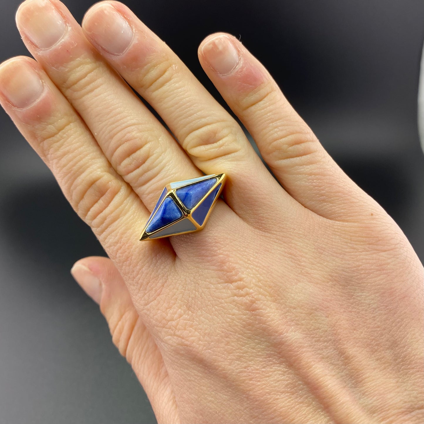 Blue Quartz Faces Ring