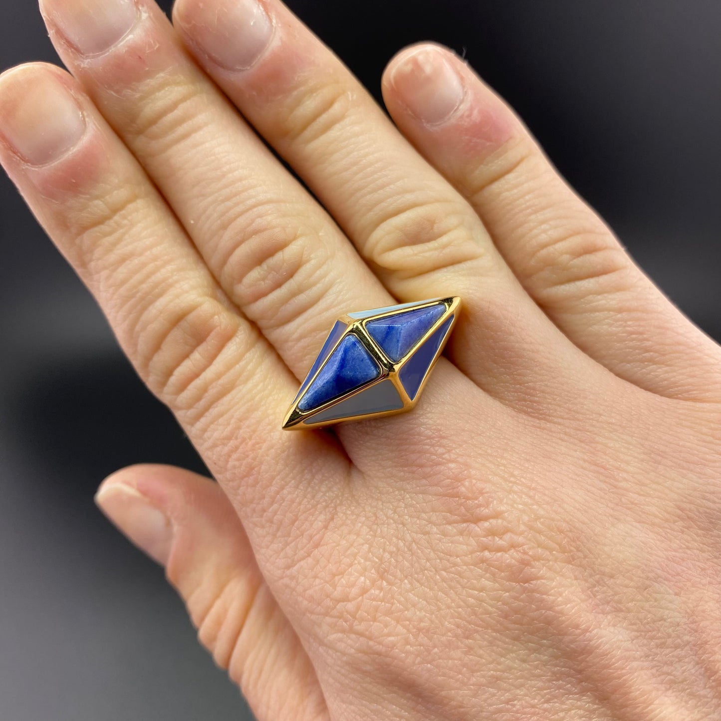 Blue Quartz Faces Ring