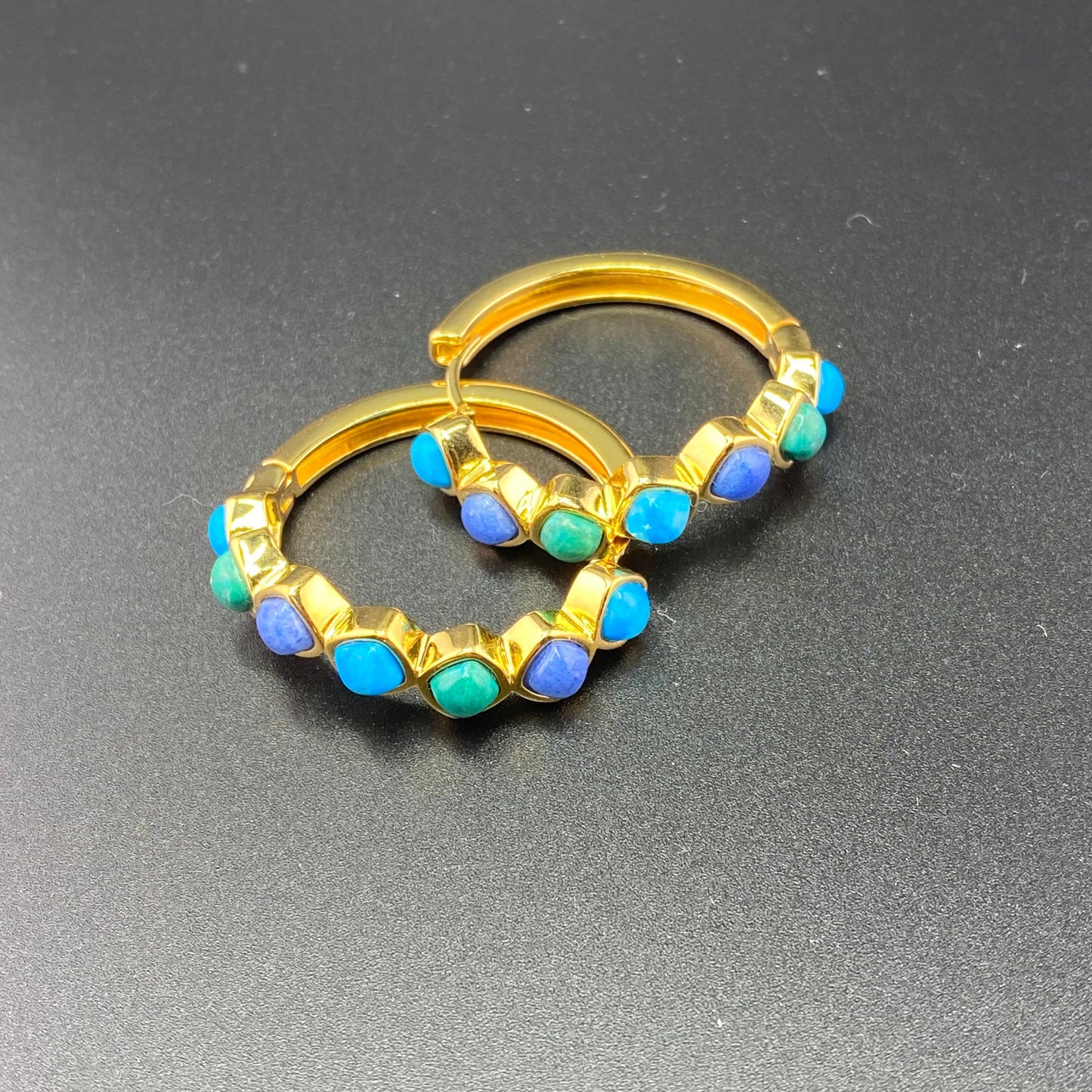 Green and Turquoise Howlite, Blue Quartz Hoop Earrings