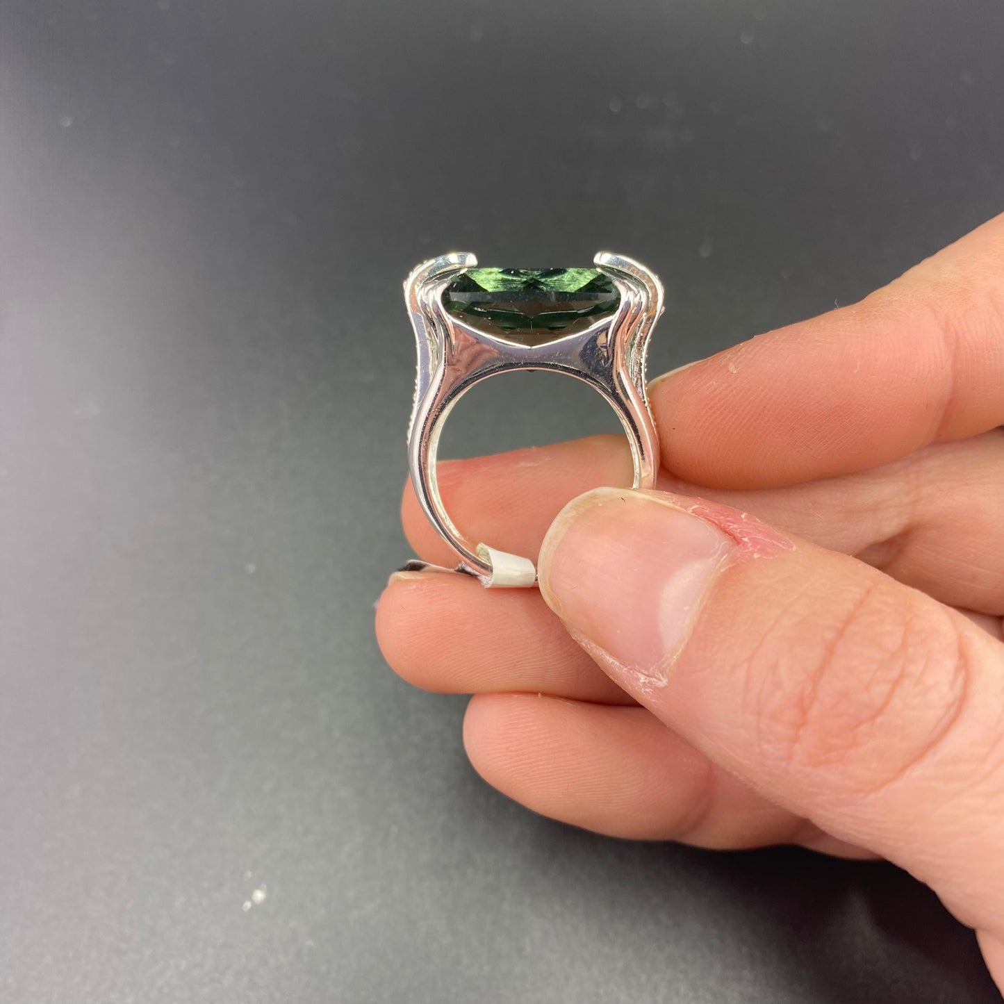 Reconstituted Prasiolite Ring