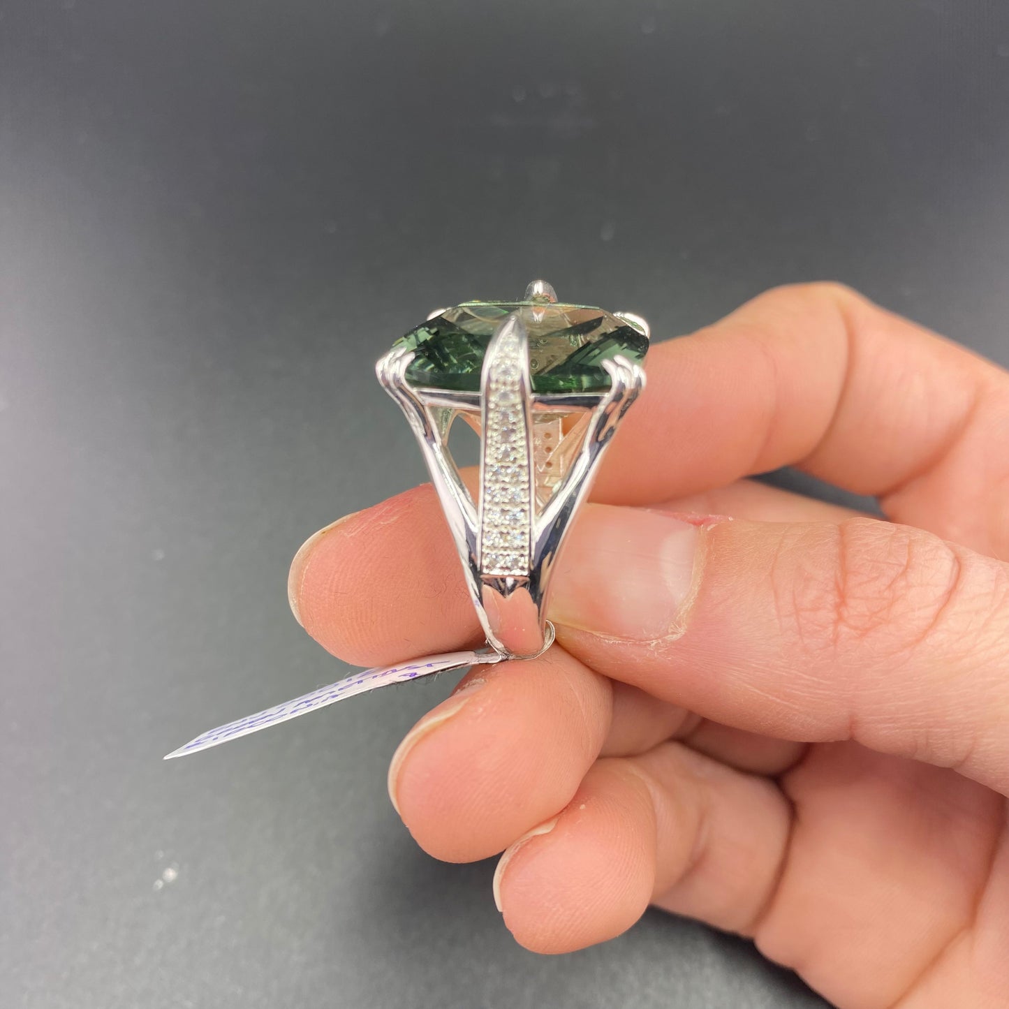 Reconstituted Prasiolite Ring
