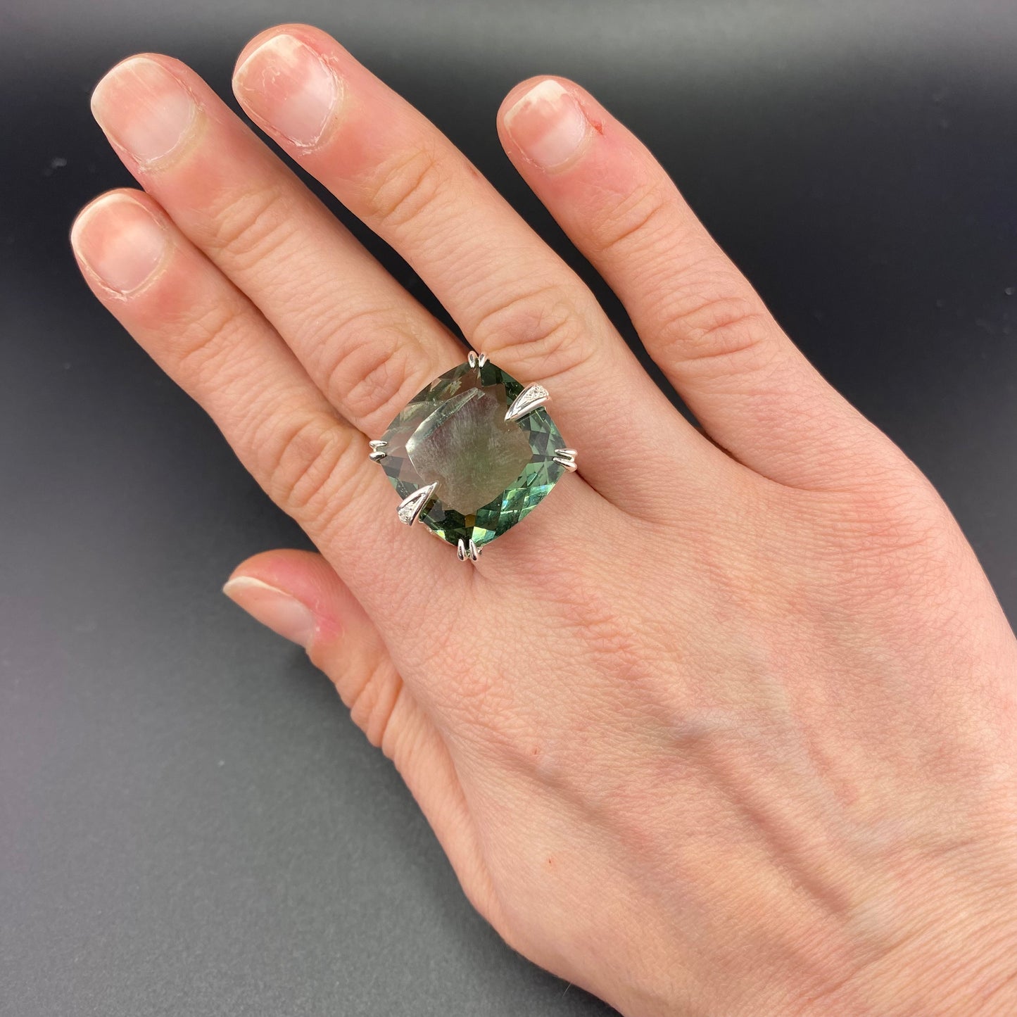 Reconstituted Prasiolite Ring
