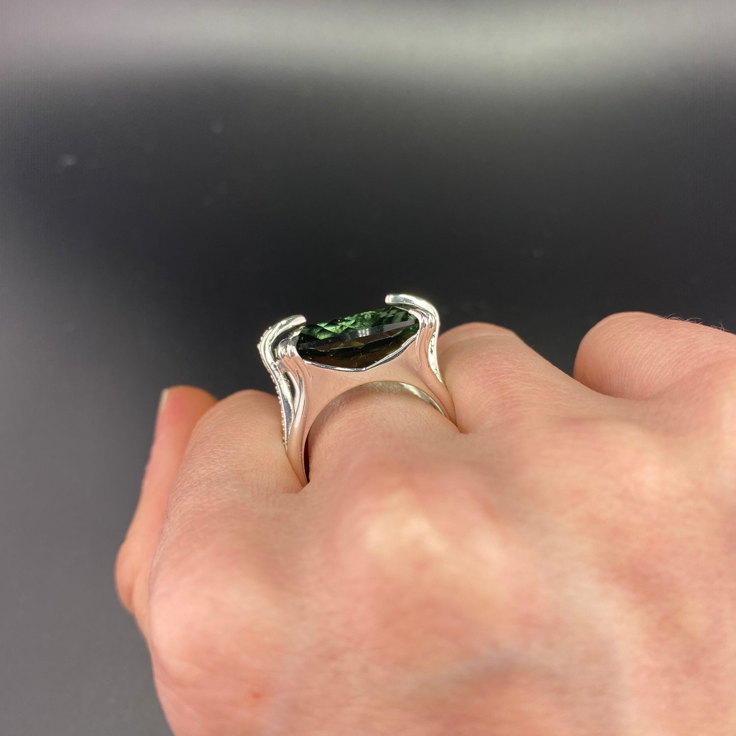 Reconstituted Prasiolite Ring